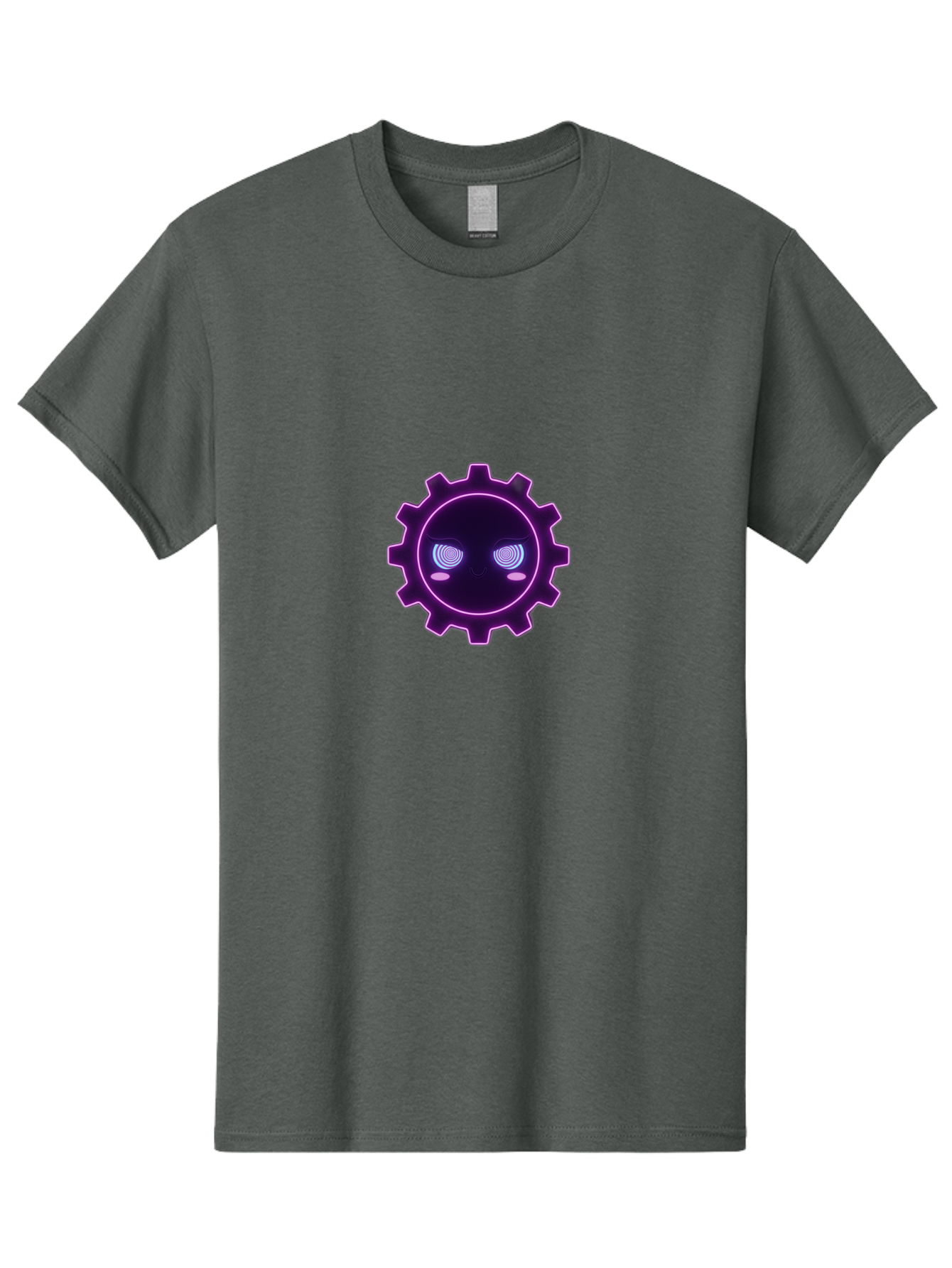 Gear-Face Men'S Graphic Tee, 100% Cotton, Comfortable Casual Summer Wear, Machine Washable, Purple Gear Icon, Futuristic Design, Neon Lights, Cyberpunk Theme, Machinery Symbol, Glowing Eyes, Tech Graphics, Digital Artwork, Mechanical Element Bad124