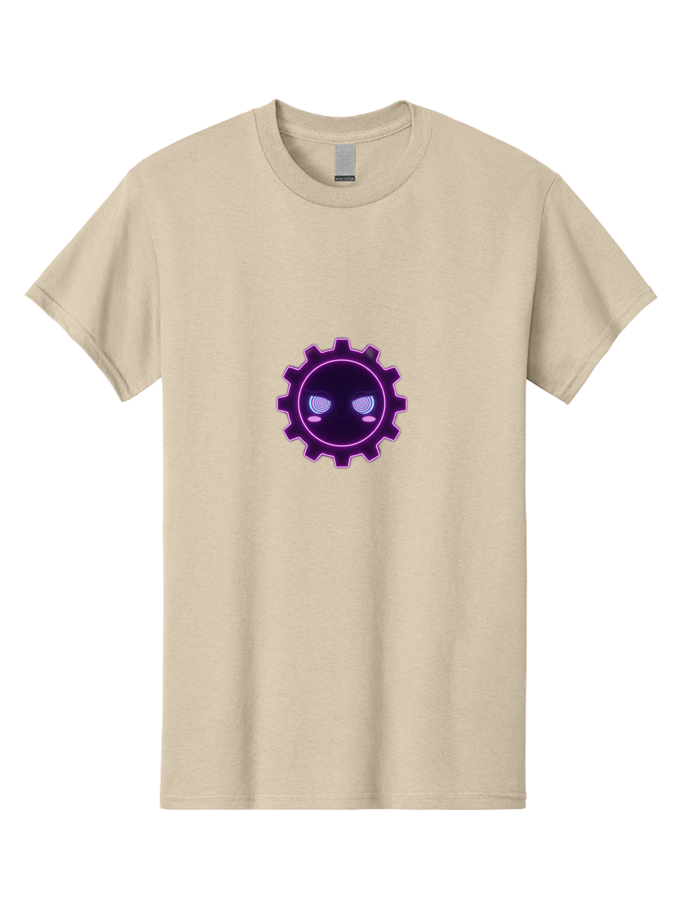 Gear-Face Men'S Graphic Tee, 100% Cotton, Comfortable Casual Summer Wear, Machine Washable, Purple Gear Icon, Futuristic Design, Neon Lights, Cyberpunk Theme, Machinery Symbol, Glowing Eyes, Tech Graphics, Digital Artwork, Mechanical Element Bad124
