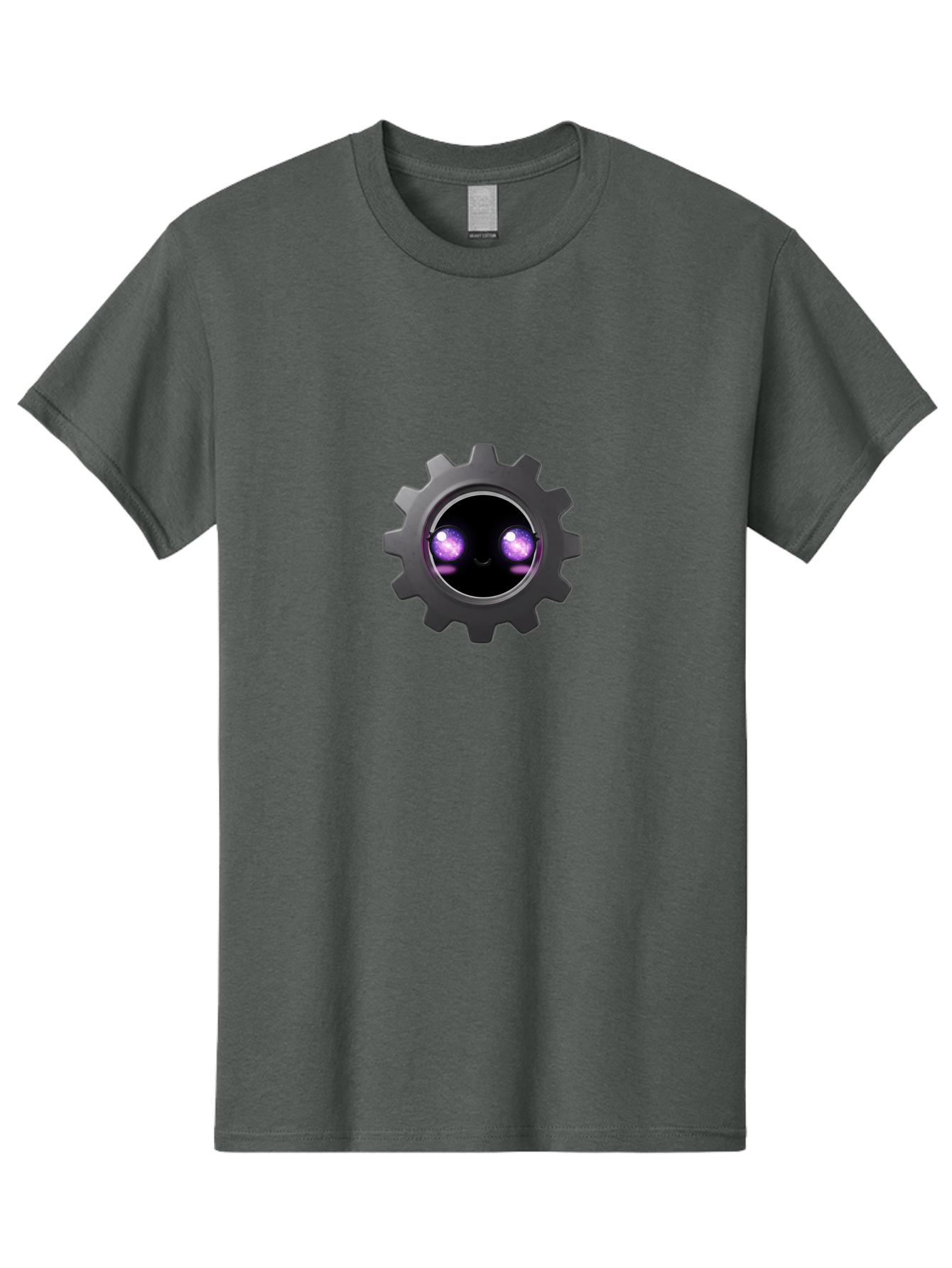 Gear-Robot-Face Men'S Graphic Tee, 100% Cotton, Comfortable Casual Summer Wear, Machine Washable, Industrial Gear, Mechanical Face, Glowing Purple Eyes, Robotics, Futuristic Machinery, Tech Innovation, Mechanical Engineering, Cybernetic Design Bad125
