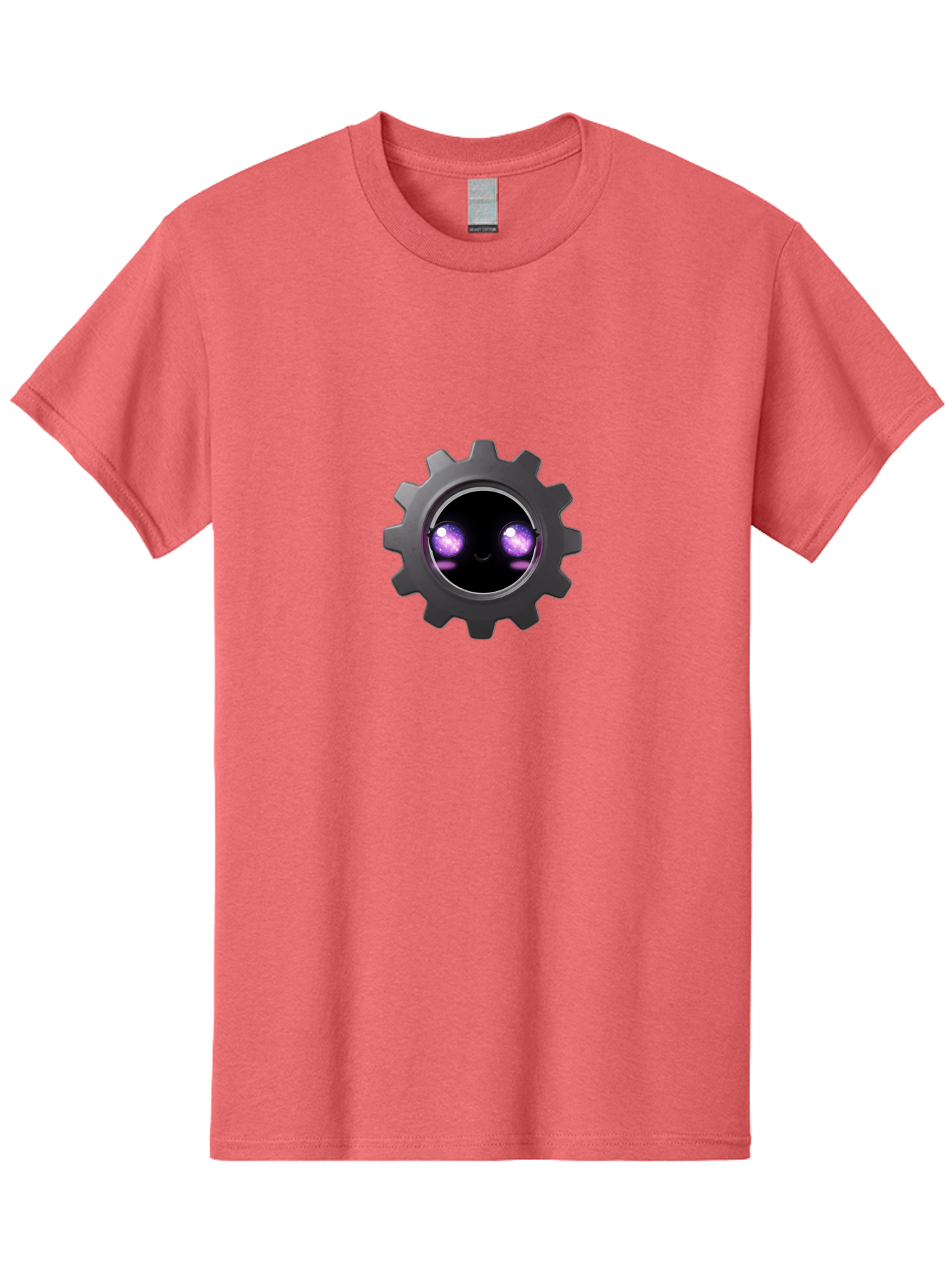 Gear-Robot-Face Men'S Graphic Tee, 100% Cotton, Comfortable Casual Summer Wear, Machine Washable, Industrial Gear, Mechanical Face, Glowing Purple Eyes, Robotics, Futuristic Machinery, Tech Innovation, Mechanical Engineering, Cybernetic Design Bad125