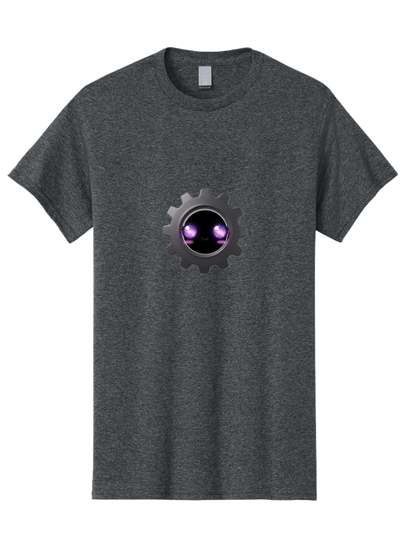 Gear-Robot-Face Men'S Graphic Tee, 100% Cotton, Comfortable Casual Summer Wear, Machine Washable, Industrial Gear, Mechanical Face, Glowing Purple Eyes, Robotics, Futuristic Machinery, Tech Innovation, Mechanical Engineering, Cybernetic Design Bad125
