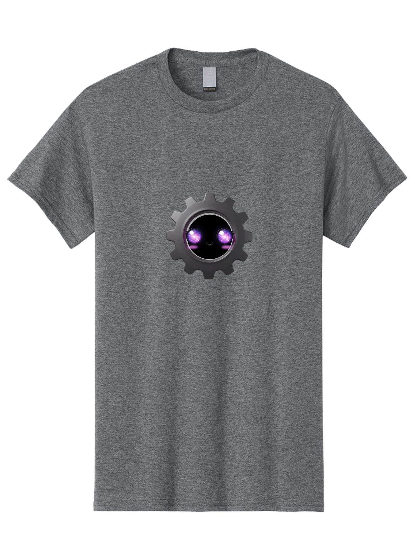 Gear-Robot-Face Men'S Graphic Tee, 100% Cotton, Comfortable Casual Summer Wear, Machine Washable, Industrial Gear, Mechanical Face, Glowing Purple Eyes, Robotics, Futuristic Machinery, Tech Innovation, Mechanical Engineering, Cybernetic Design Bad125