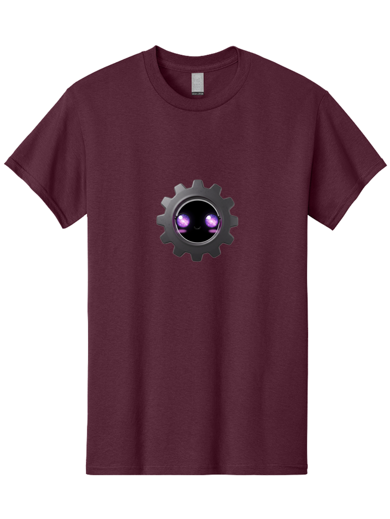 Gear-Robot-Face Men'S Graphic Tee, 100% Cotton, Comfortable Casual Summer Wear, Machine Washable, Industrial Gear, Mechanical Face, Glowing Purple Eyes, Robotics, Futuristic Machinery, Tech Innovation, Mechanical Engineering, Cybernetic Design Bad125