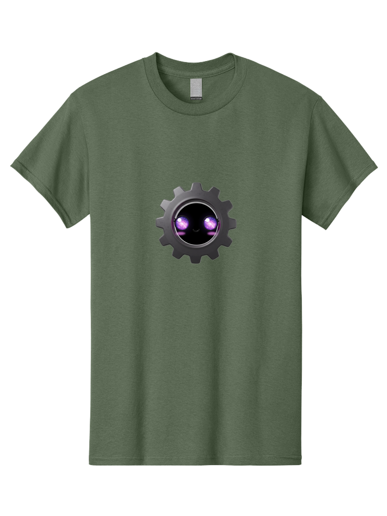 Gear-Robot-Face Men'S Graphic Tee, 100% Cotton, Comfortable Casual Summer Wear, Machine Washable, Industrial Gear, Mechanical Face, Glowing Purple Eyes, Robotics, Futuristic Machinery, Tech Innovation, Mechanical Engineering, Cybernetic Design Bad125