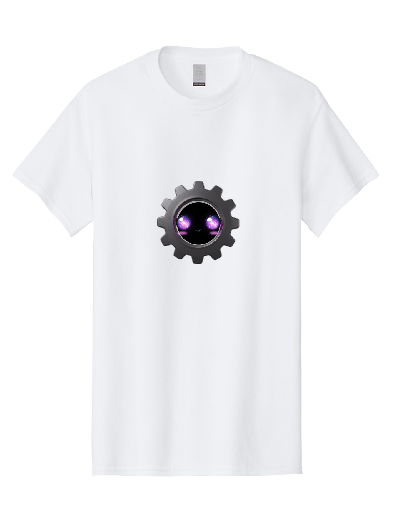 Gear-Robot-Face Men'S Graphic Tee, 100% Cotton, Comfortable Casual Summer Wear, Machine Washable, Industrial Gear, Mechanical Face, Glowing Purple Eyes, Robotics, Futuristic Machinery, Tech Innovation, Mechanical Engineering, Cybernetic Design Bad125