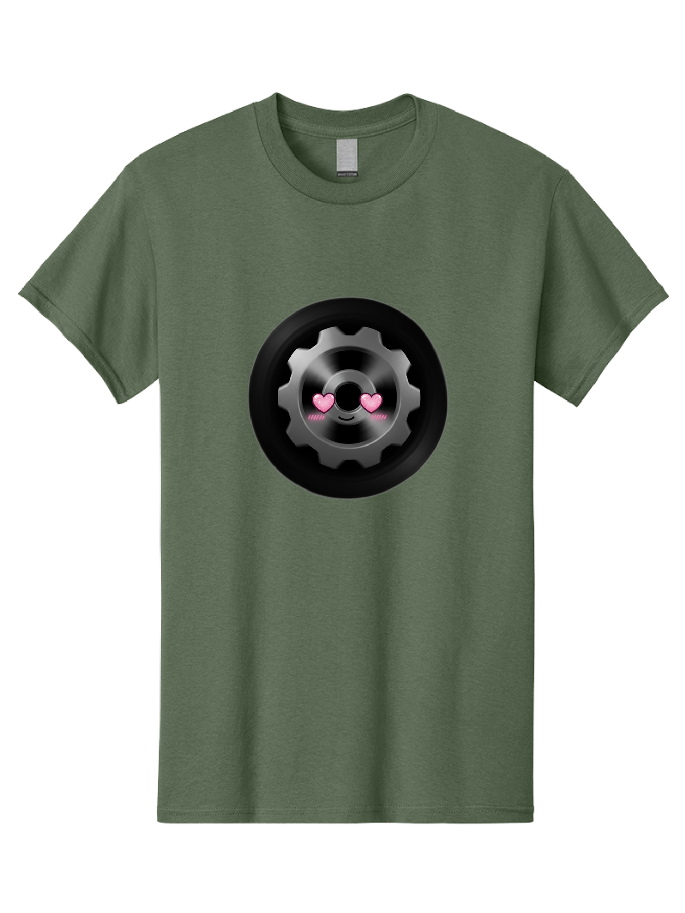 Gear Men'S Graphic Tee, 100% Cotton, Comfortable Casual Summer Wear, Machine Washable, Metal Gear, Heart Eyes, Love Symbol, Romantic Machinery, Cute Robotics, Heart-Shaped Eyes, Mechanical Love, Tech Emoticon Bad126