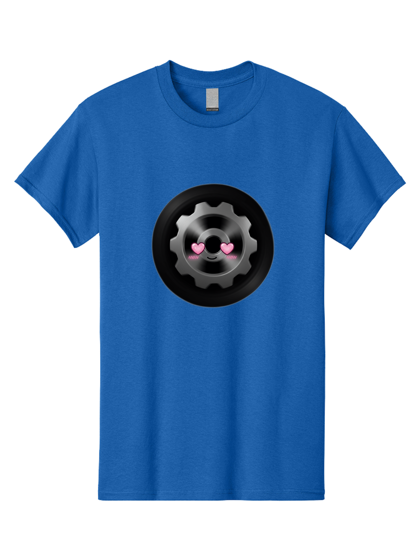 Gear Men'S Graphic Tee, 100% Cotton, Comfortable Casual Summer Wear, Machine Washable, Metal Gear, Heart Eyes, Love Symbol, Romantic Machinery, Cute Robotics, Heart-Shaped Eyes, Mechanical Love, Tech Emoticon Bad126