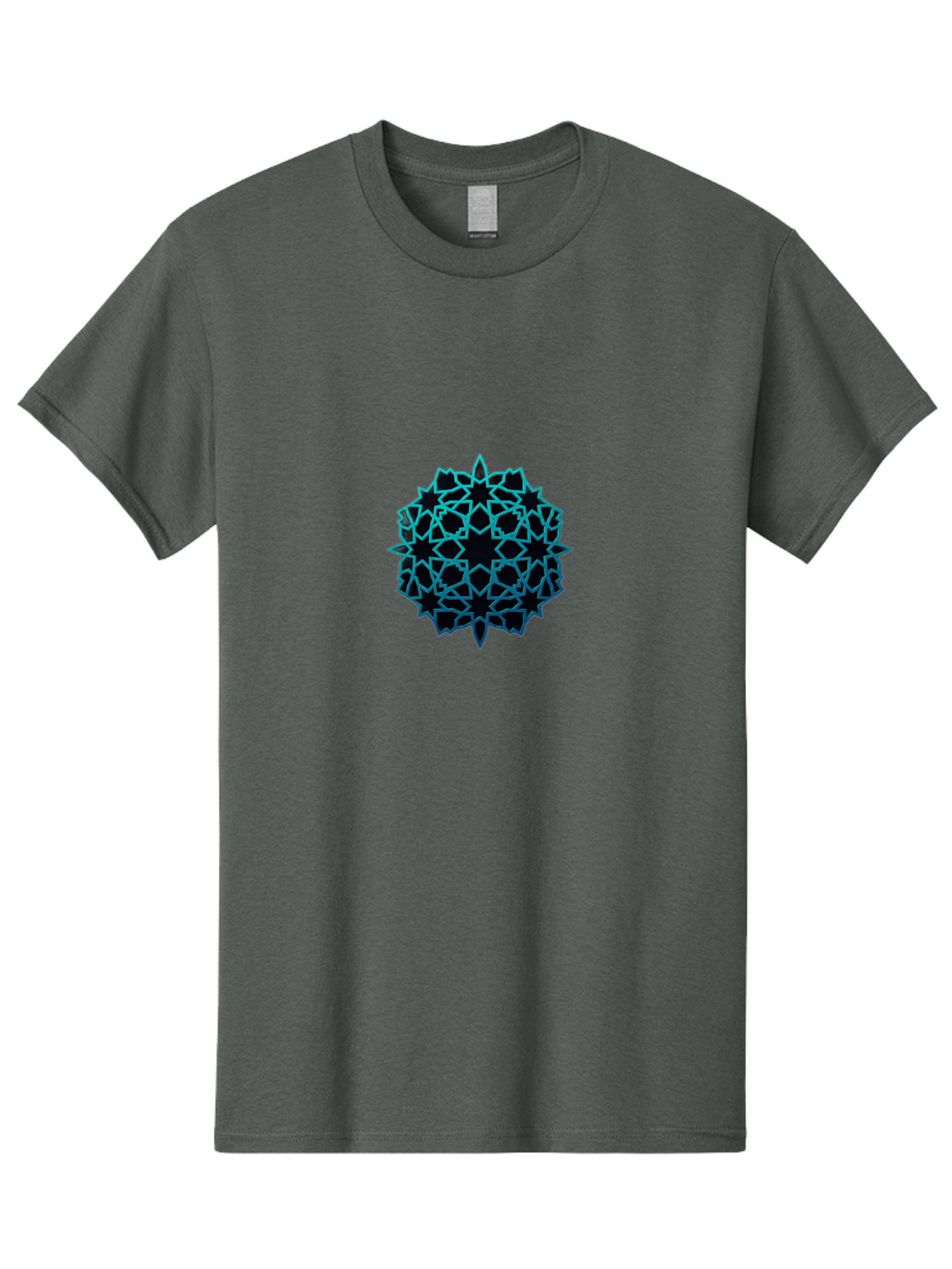 Geometric-Pattern Men'S Graphic Tee, 100% Cotton, Comfortable Casual Summer Wear, Machine Washable, Geometric Pattern, Intricate Design, Arabesque, Turquoise And Black, Symmetrical Shapes, Ornate Details, Abstract Art, Modern Decor Bad130