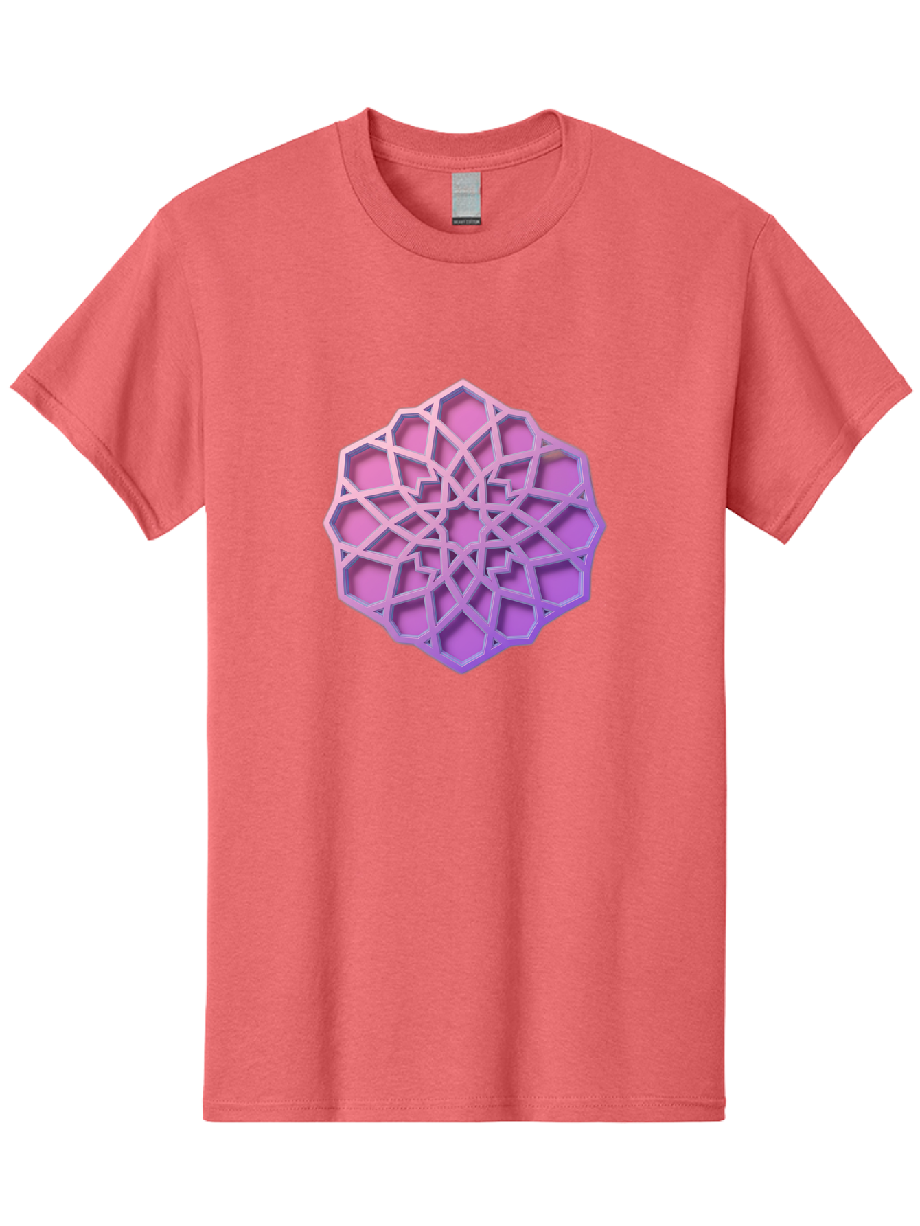 Geometric-Shape Men'S Graphic Tee, 100% Cotton, Comfortable Casual Summer Wear, Machine Washable, Geometric Shape, 3D Design, Pink And Purple Gradations, Intricate Patterns, Abstract Art, Layered Structures, Digital Rendering, Bad131