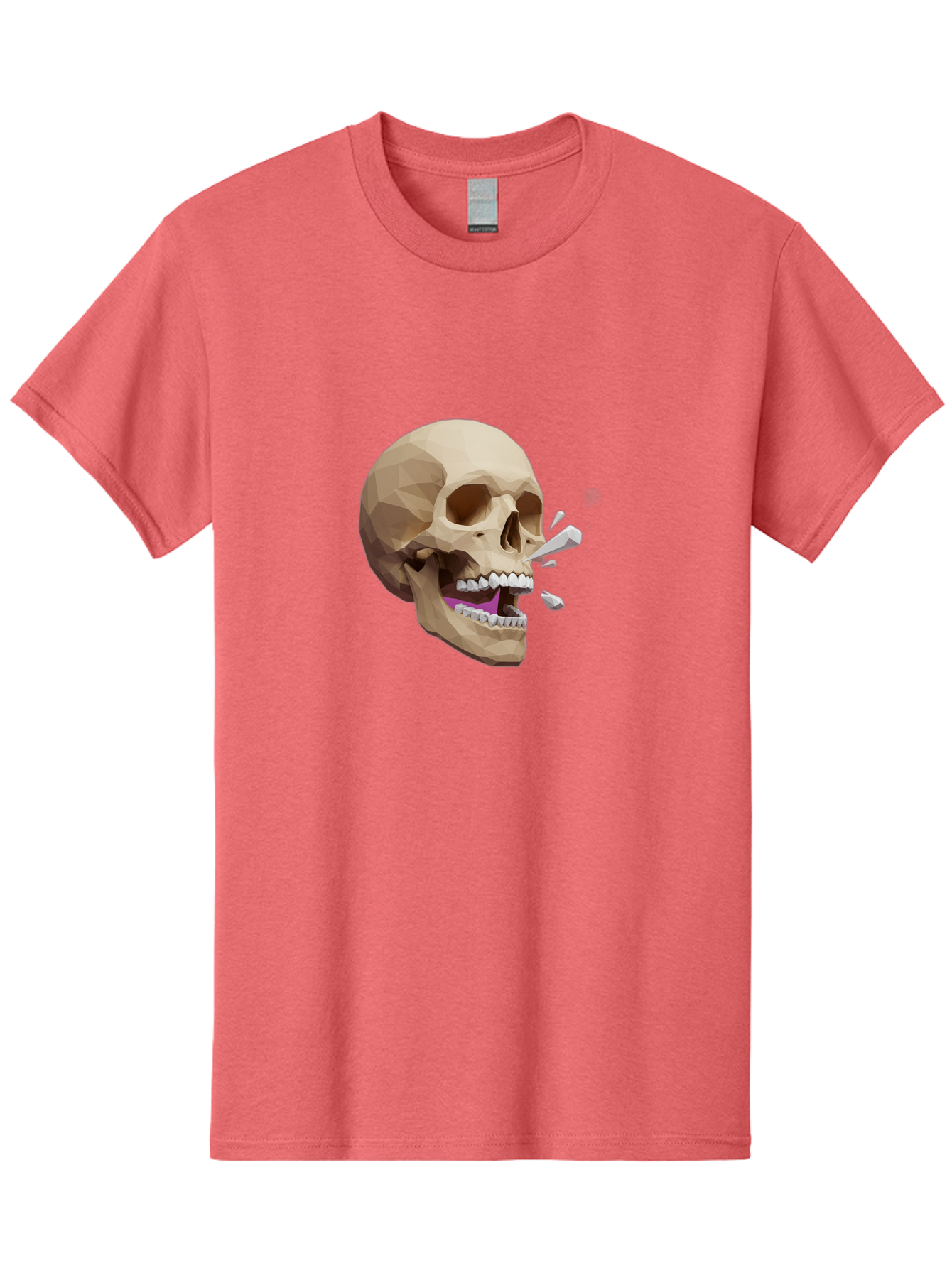 Geometric-Skull Men'S Graphic Tee, 100% Cotton, Comfortable Casual Summer Wear, Machine Washable, Low Poly Skull, 3D Art, Digital Illustration, Broken Tooth, Exploding Tooth, Human Skull, Anatomical Art, Polygon Art, Modern Design, Bad132