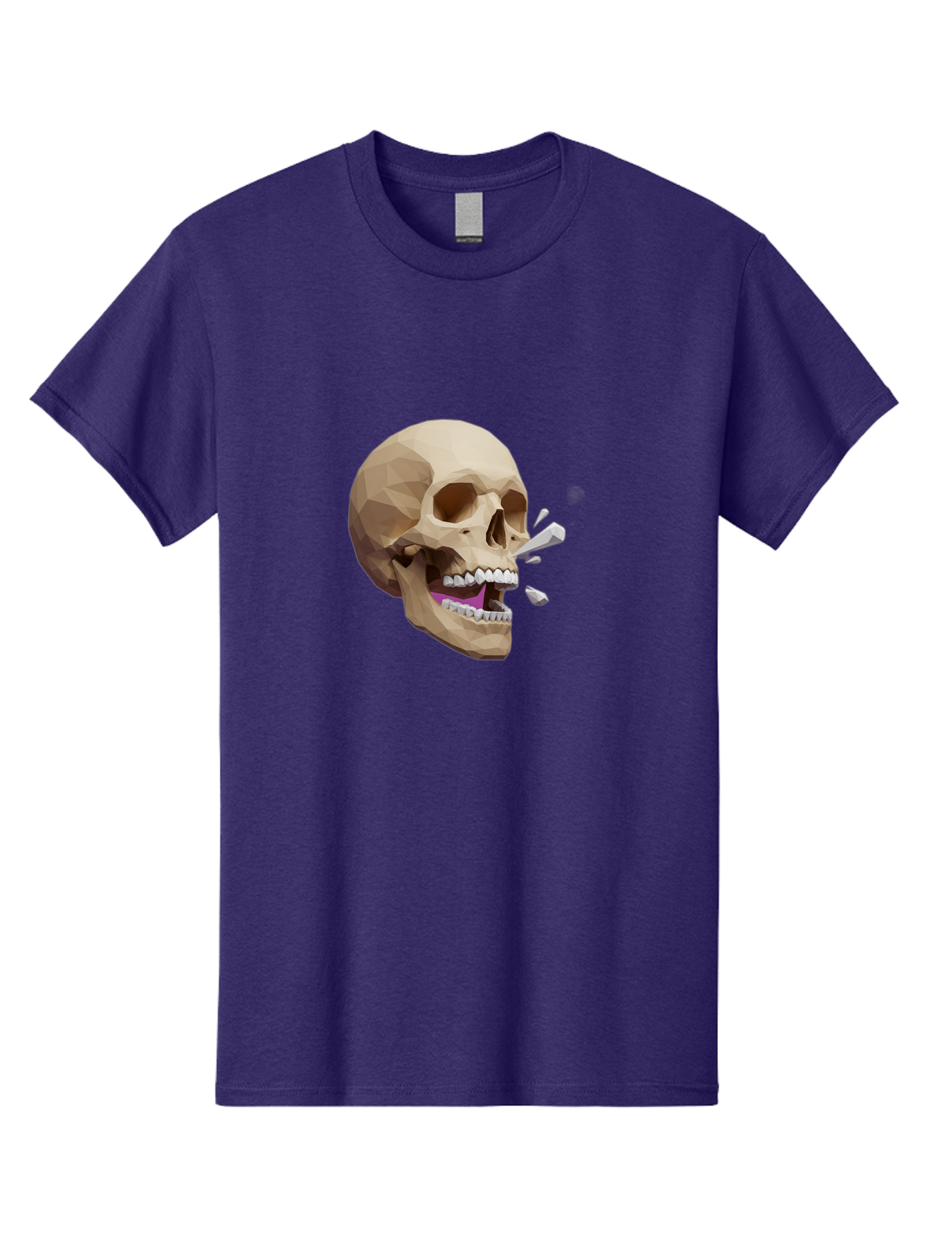 Geometric-Skull Men'S Graphic Tee, 100% Cotton, Comfortable Casual Summer Wear, Machine Washable, Low Poly Skull, 3D Art, Digital Illustration, Broken Tooth, Exploding Tooth, Human Skull, Anatomical Art, Polygon Art, Modern Design, Bad132