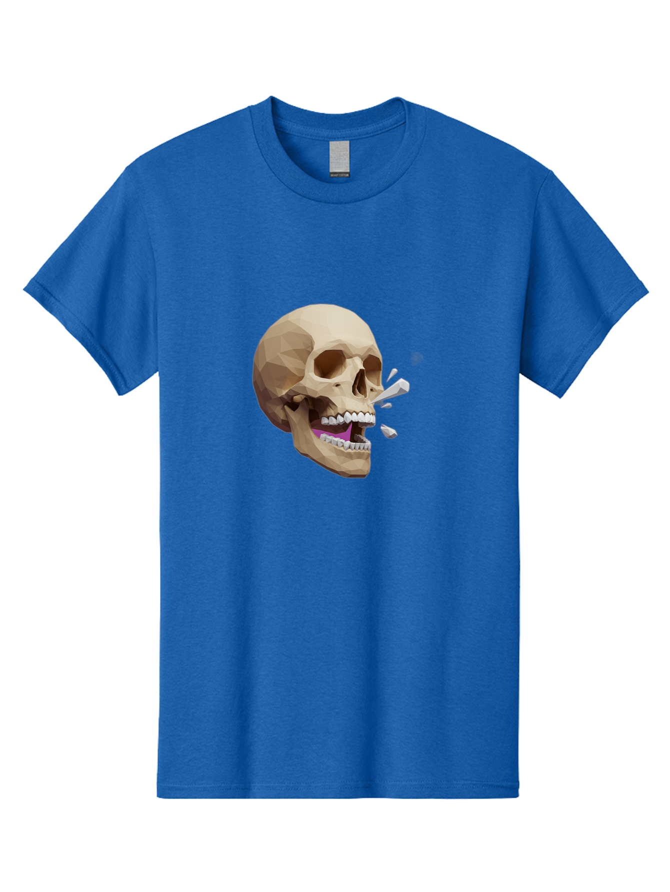 Geometric-Skull Men'S Graphic Tee, 100% Cotton, Comfortable Casual Summer Wear, Machine Washable, Low Poly Skull, 3D Art, Digital Illustration, Broken Tooth, Exploding Tooth, Human Skull, Anatomical Art, Polygon Art, Modern Design, Bad132