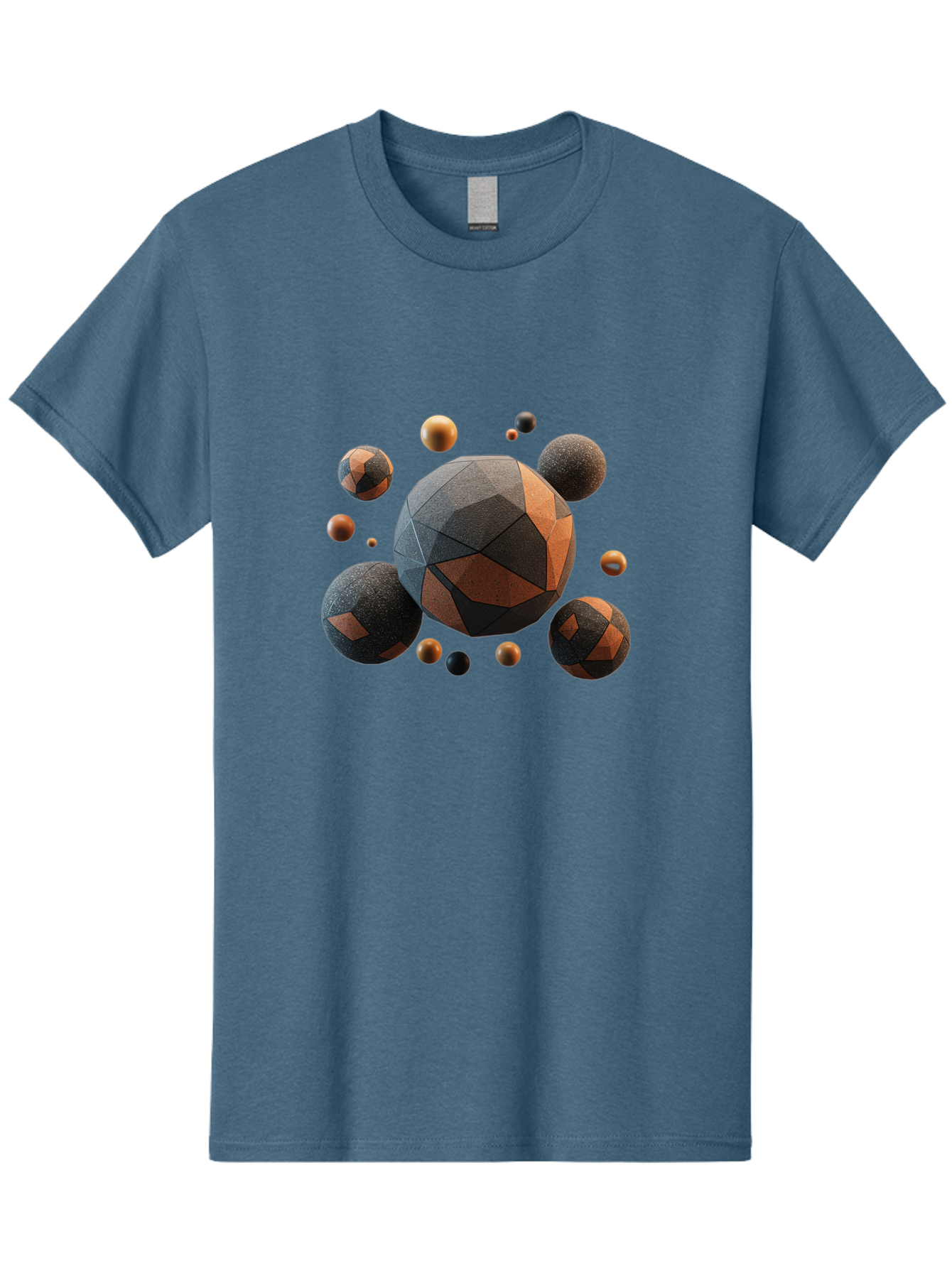 Geometric-Spheres Men'S Graphic Tee, 100% Cotton, Comfortable Casual Summer Wear, Machine Washable, Geometric Shapes, 3D Rendering, Abstract Art, Spherical Forms, Dark Grey And Orange Hues, Futuristic Design, Modern Aesthetic, Bad133