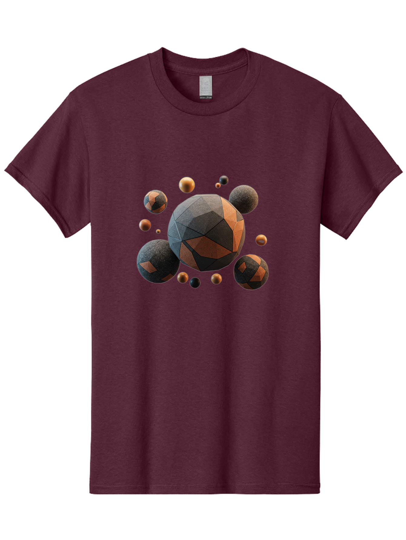 Geometric-Spheres Men'S Graphic Tee, 100% Cotton, Comfortable Casual Summer Wear, Machine Washable, Geometric Shapes, 3D Rendering, Abstract Art, Spherical Forms, Dark Grey And Orange Hues, Futuristic Design, Modern Aesthetic, Bad133