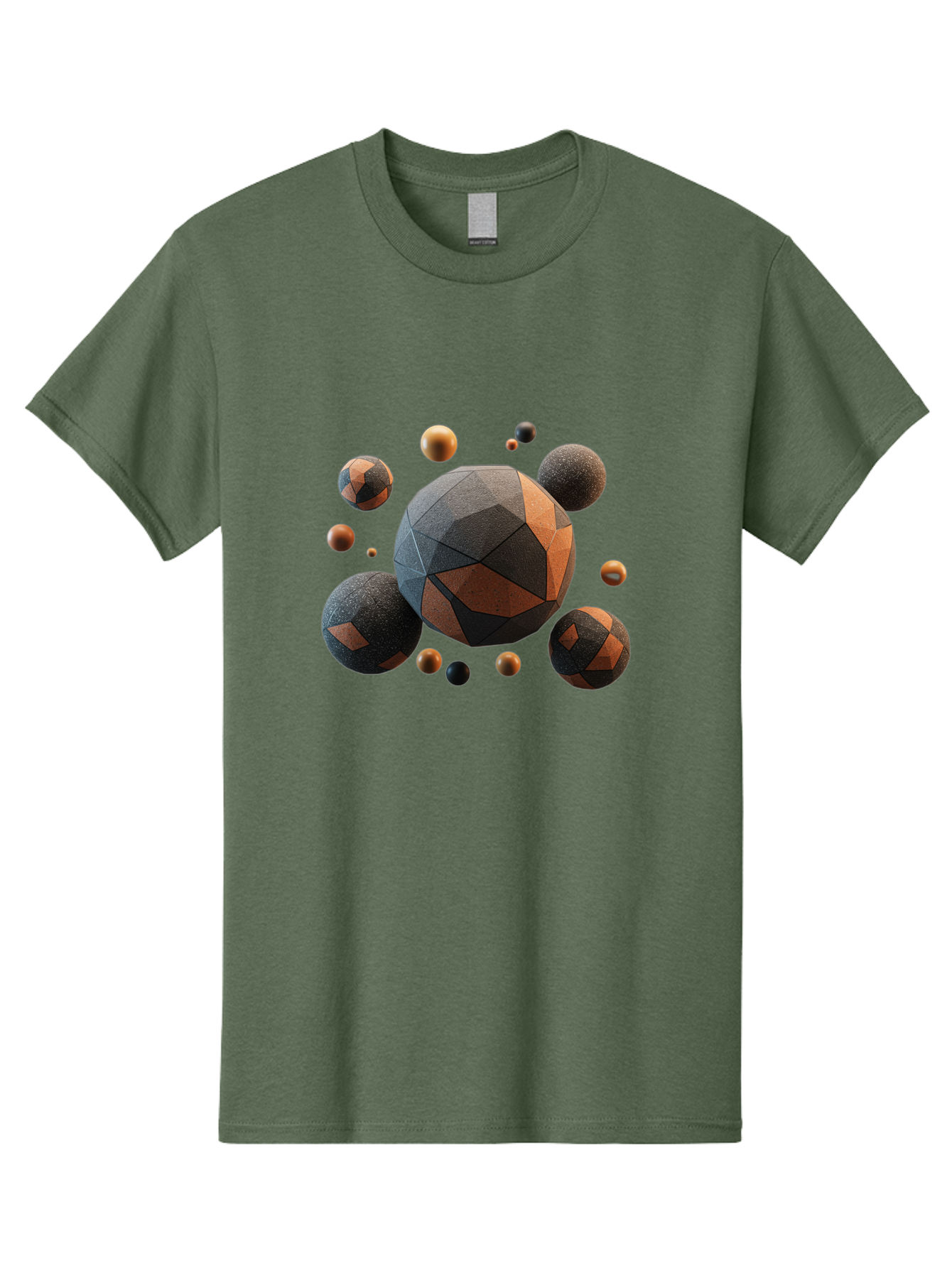 Geometric-Spheres Men'S Graphic Tee, 100% Cotton, Comfortable Casual Summer Wear, Machine Washable, Geometric Shapes, 3D Rendering, Abstract Art, Spherical Forms, Dark Grey And Orange Hues, Futuristic Design, Modern Aesthetic, Bad133