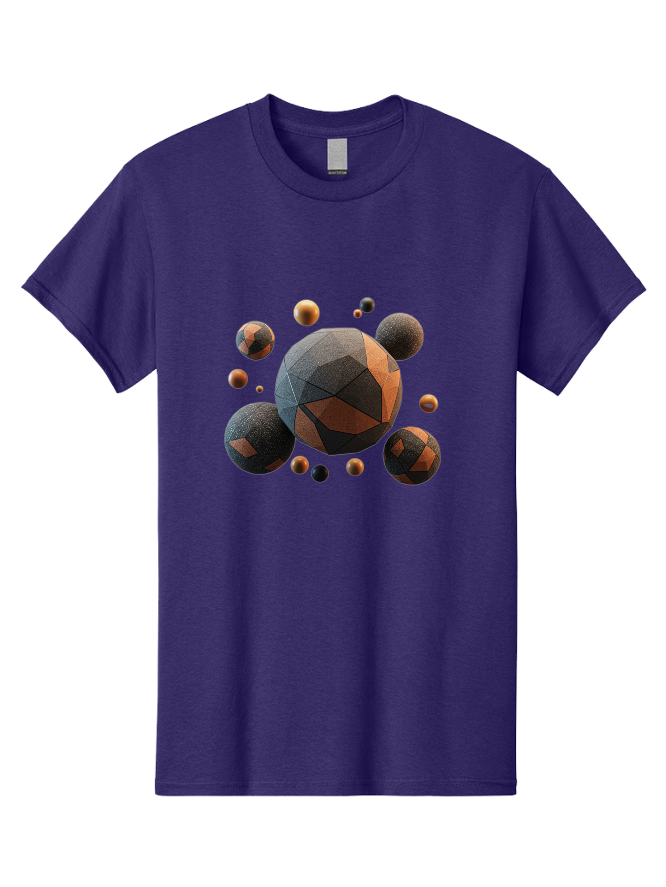 Geometric-Spheres Men'S Graphic Tee, 100% Cotton, Comfortable Casual Summer Wear, Machine Washable, Geometric Shapes, 3D Rendering, Abstract Art, Spherical Forms, Dark Grey And Orange Hues, Futuristic Design, Modern Aesthetic, Bad133