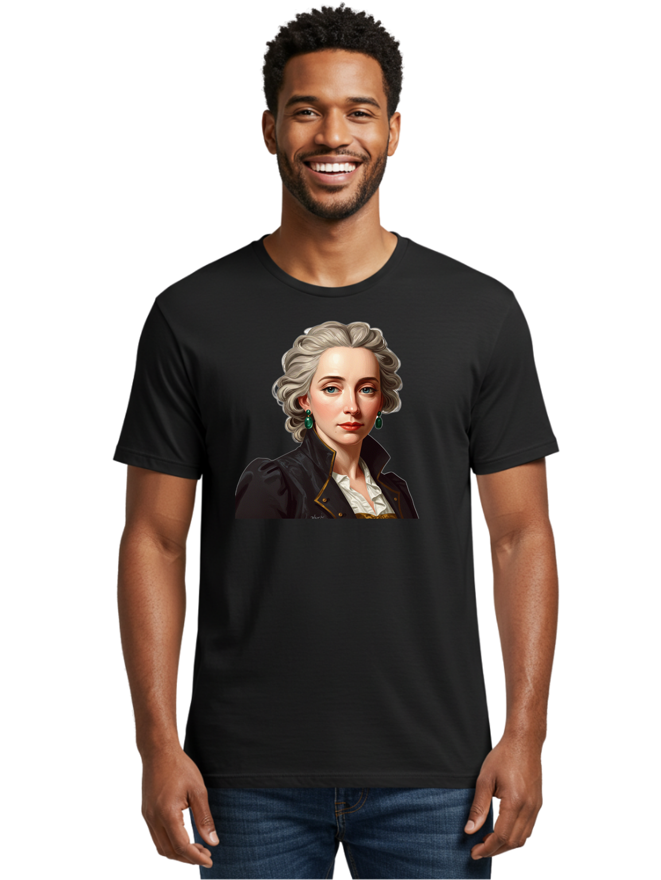 George-Sand Men'S Graphic Tee, 100% Cotton, Comfortable Casual Summer Wear, Machine Washable, Georgiana Cavendish, Duchess Of Devonshire, Historical Figure, Aristocratic Attire, 18Th-Century Fashion, Elegant Earrings, Curly Gray Hair, Bad134