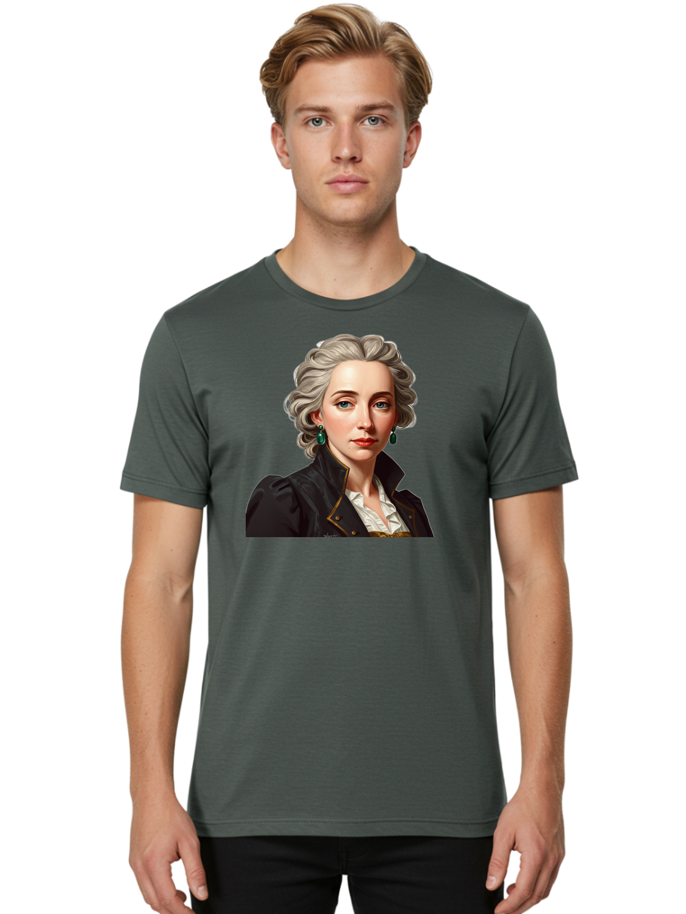 George-Sand Men'S Graphic Tee, 100% Cotton, Comfortable Casual Summer Wear, Machine Washable, Georgiana Cavendish, Duchess Of Devonshire, Historical Figure, Aristocratic Attire, 18Th-Century Fashion, Elegant Earrings, Curly Gray Hair, Bad134