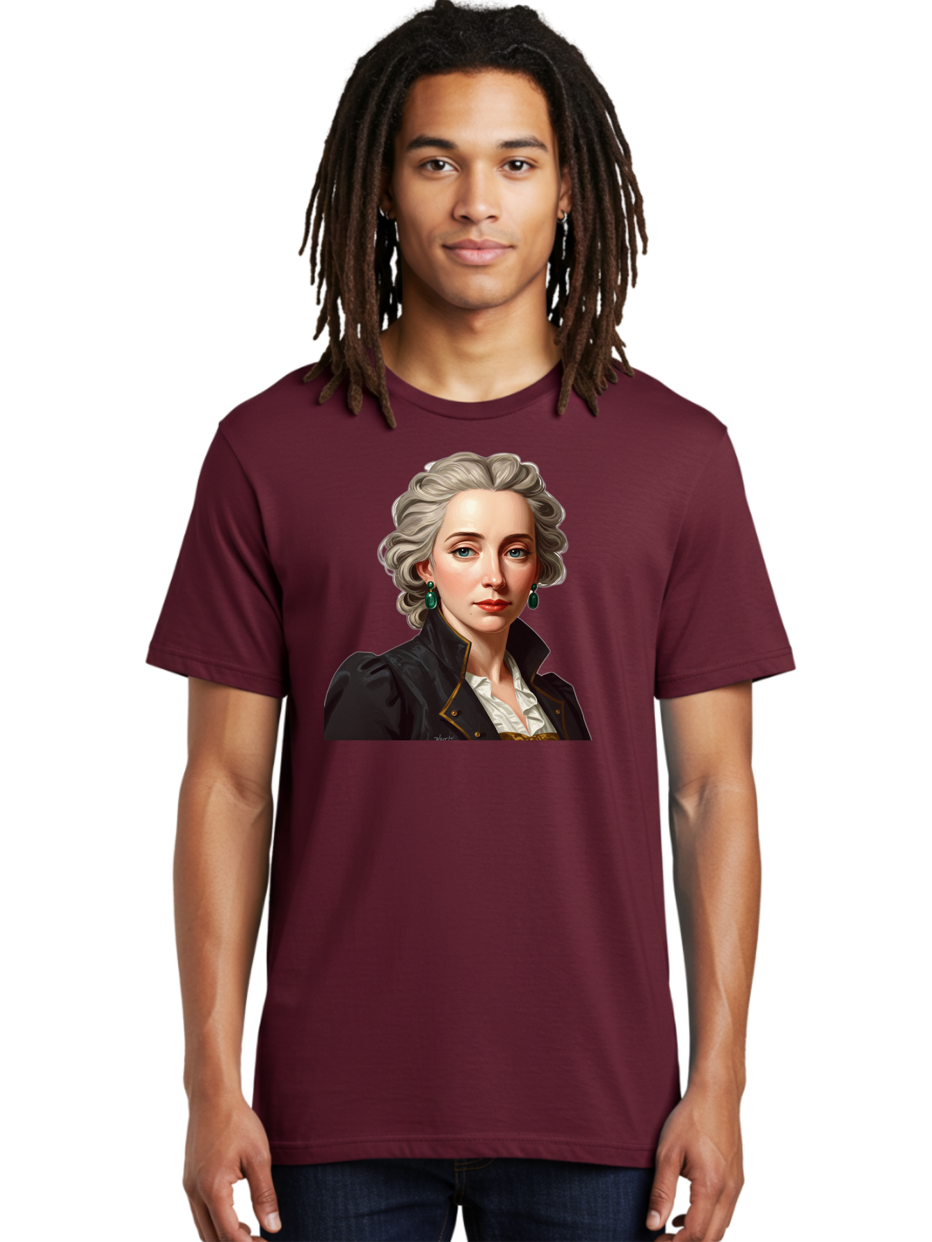 George-Sand Men'S Graphic Tee, 100% Cotton, Comfortable Casual Summer Wear, Machine Washable, Georgiana Cavendish, Duchess Of Devonshire, Historical Figure, Aristocratic Attire, 18Th-Century Fashion, Elegant Earrings, Curly Gray Hair, Bad134