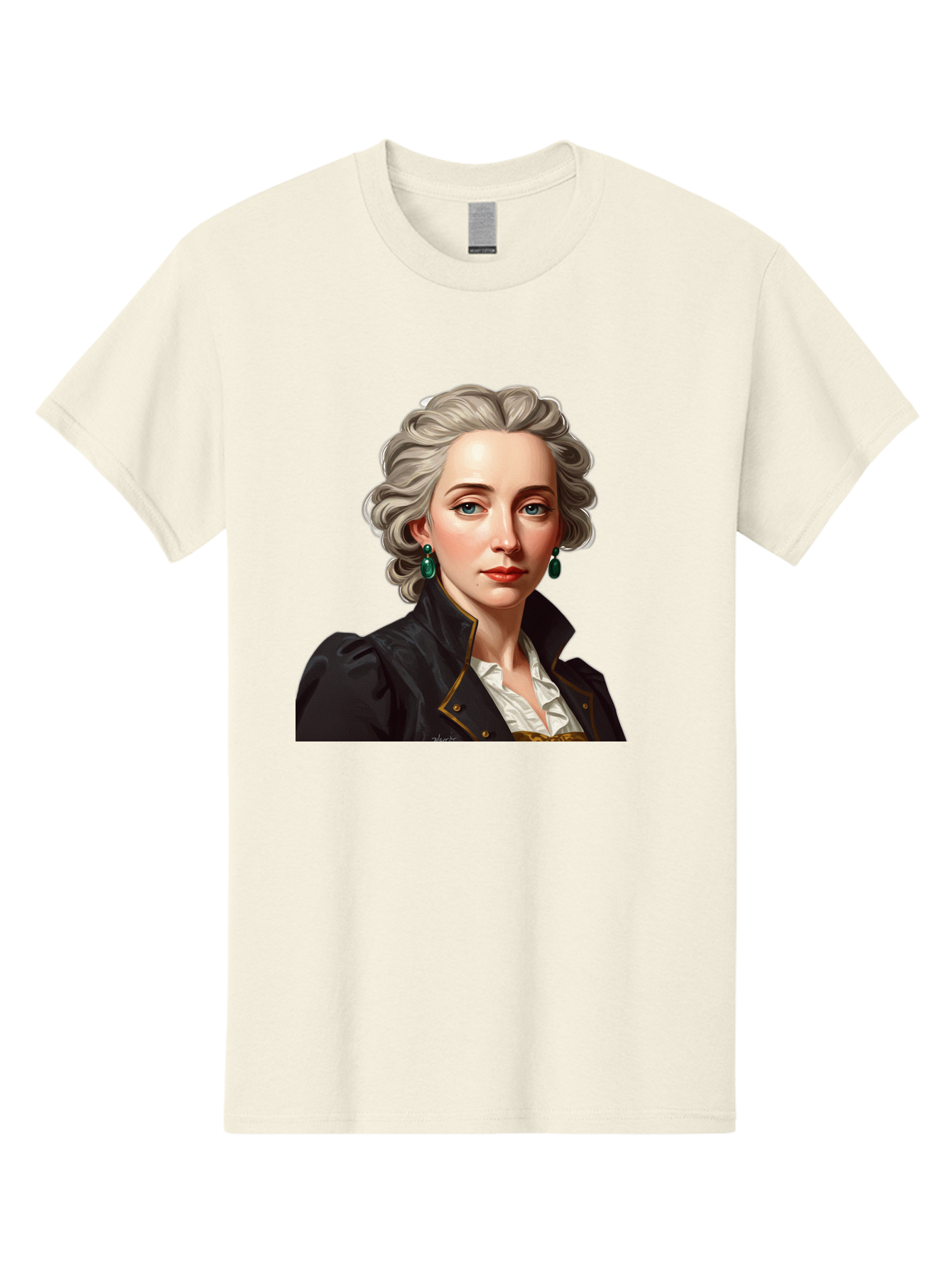 George-Sand Men'S Graphic Tee, 100% Cotton, Comfortable Casual Summer Wear, Machine Washable, Georgiana Cavendish, Duchess Of Devonshire, Historical Figure, Aristocratic Attire, 18Th-Century Fashion, Elegant Earrings, Curly Gray Hair, Bad134