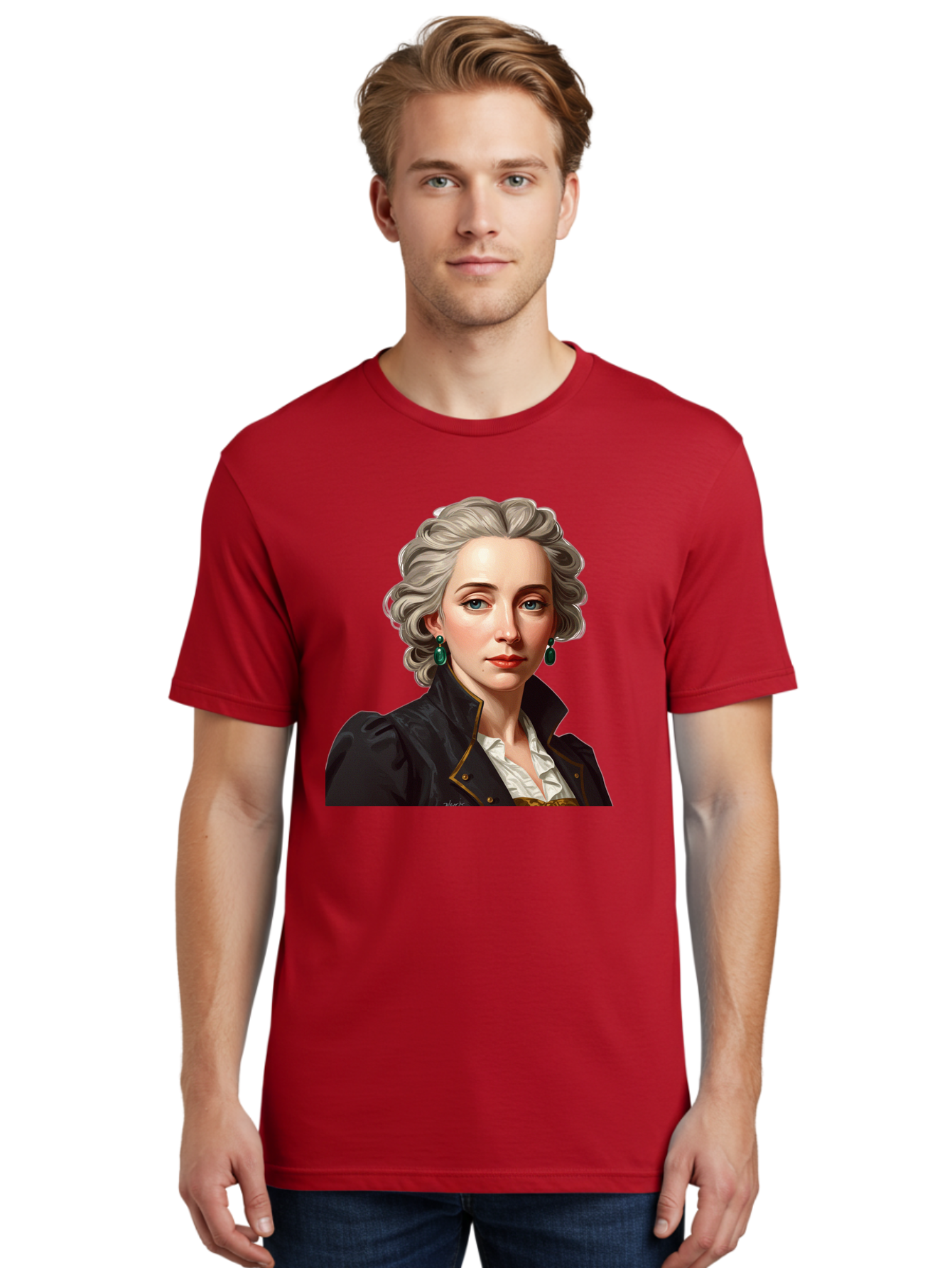 George-Sand Men'S Graphic Tee, 100% Cotton, Comfortable Casual Summer Wear, Machine Washable, Georgiana Cavendish, Duchess Of Devonshire, Historical Figure, Aristocratic Attire, 18Th-Century Fashion, Elegant Earrings, Curly Gray Hair, Bad134
