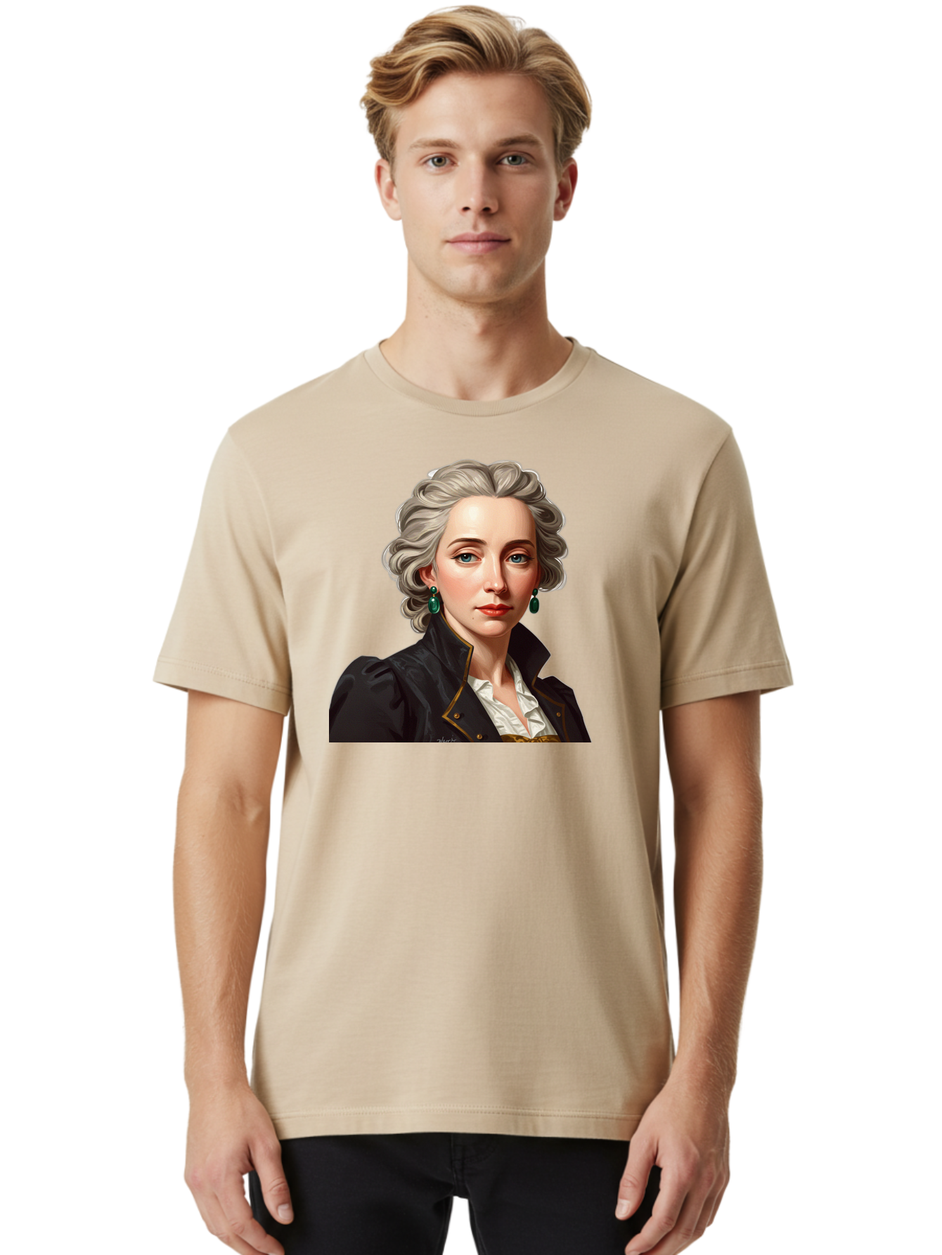 George-Sand Men'S Graphic Tee, 100% Cotton, Comfortable Casual Summer Wear, Machine Washable, Georgiana Cavendish, Duchess Of Devonshire, Historical Figure, Aristocratic Attire, 18Th-Century Fashion, Elegant Earrings, Curly Gray Hair, Bad134