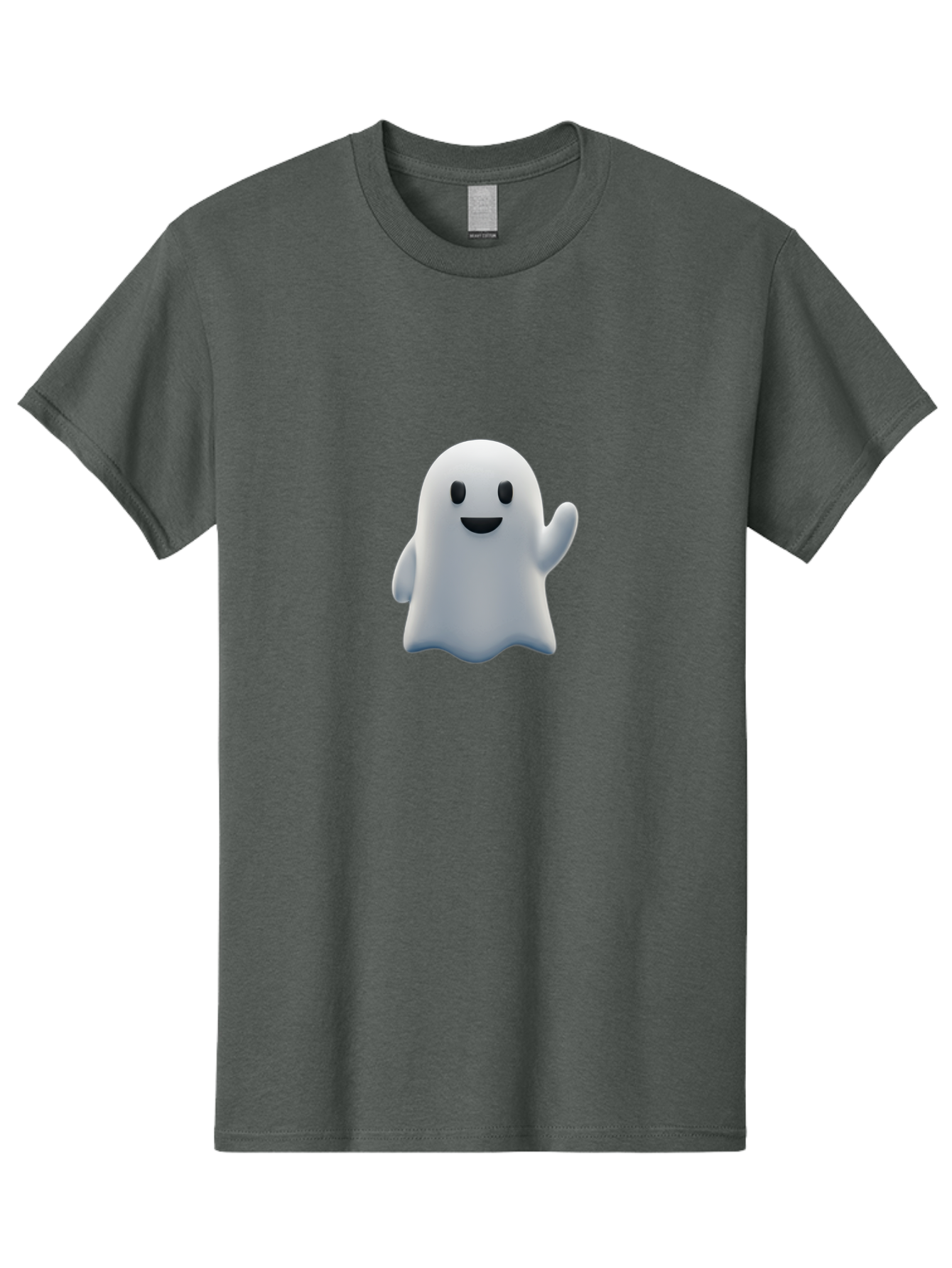 Ghost-Character Men'S Graphic Tee, 100% Cotton, Comfortable Casual Summer Wear, Machine Washable, White Ghost Character, Friendly Ghost, Cute Cartoon Ghost, Happy Face, Waving Hand, 3D Digital Illustration, Spooky Character Design, Bad135