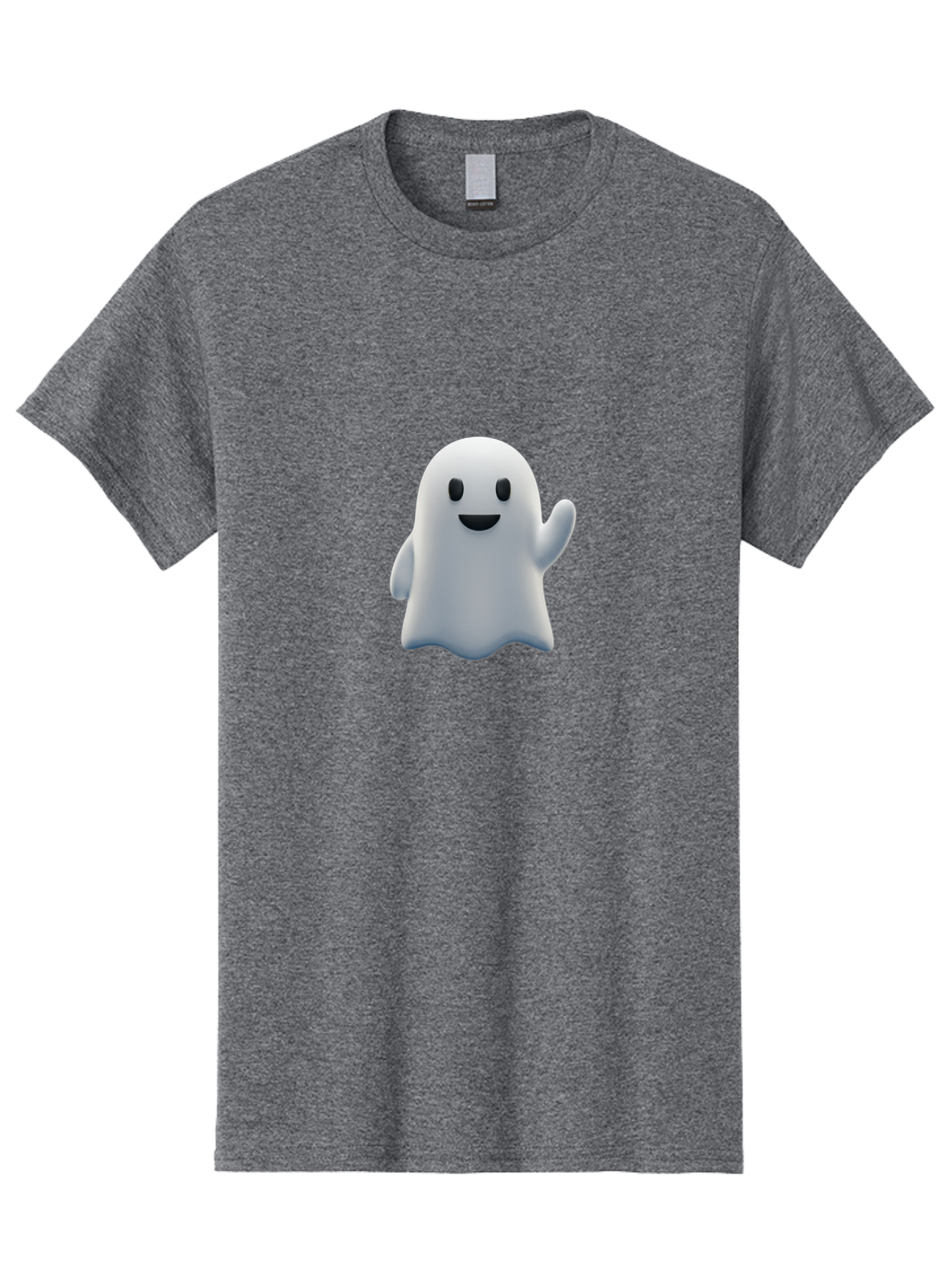 Ghost-Character Men'S Graphic Tee, 100% Cotton, Comfortable Casual Summer Wear, Machine Washable, White Ghost Character, Friendly Ghost, Cute Cartoon Ghost, Happy Face, Waving Hand, 3D Digital Illustration, Spooky Character Design, Bad135