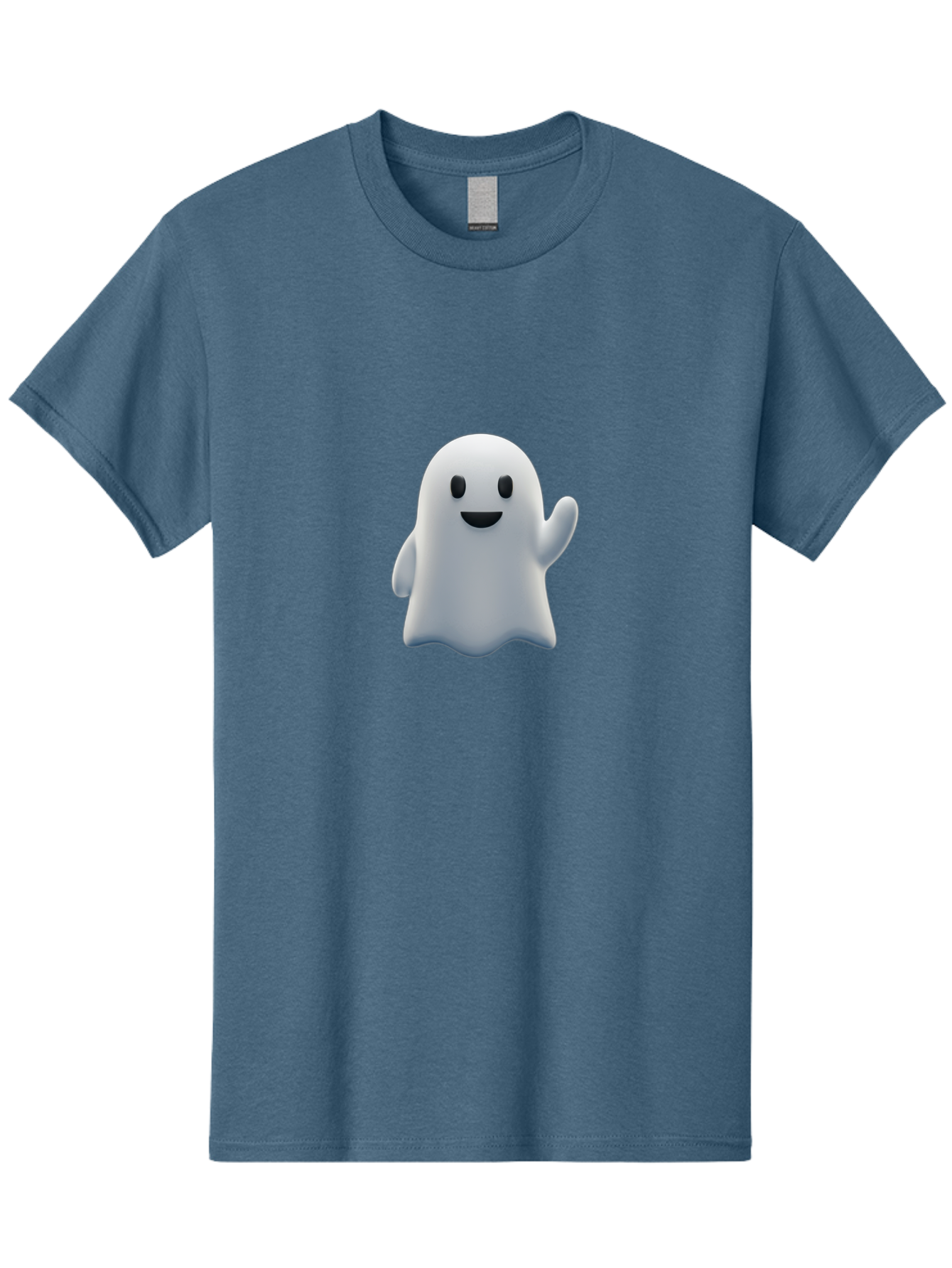Ghost-Character Men'S Graphic Tee, 100% Cotton, Comfortable Casual Summer Wear, Machine Washable, White Ghost Character, Friendly Ghost, Cute Cartoon Ghost, Happy Face, Waving Hand, 3D Digital Illustration, Spooky Character Design, Bad135