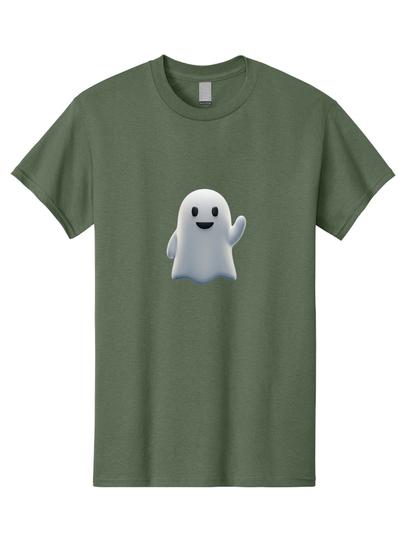Ghost-Character Men'S Graphic Tee, 100% Cotton, Comfortable Casual Summer Wear, Machine Washable, White Ghost Character, Friendly Ghost, Cute Cartoon Ghost, Happy Face, Waving Hand, 3D Digital Illustration, Spooky Character Design, Bad135