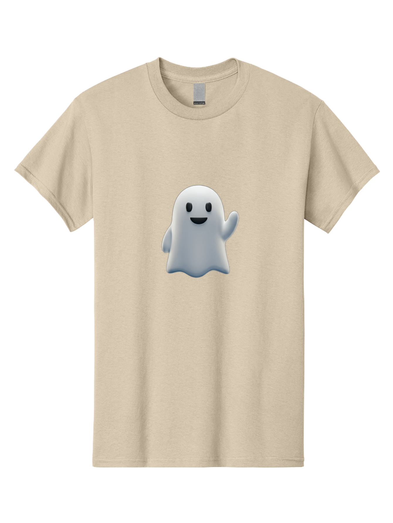 Ghost-Character Men'S Graphic Tee, 100% Cotton, Comfortable Casual Summer Wear, Machine Washable, White Ghost Character, Friendly Ghost, Cute Cartoon Ghost, Happy Face, Waving Hand, 3D Digital Illustration, Spooky Character Design, Bad135