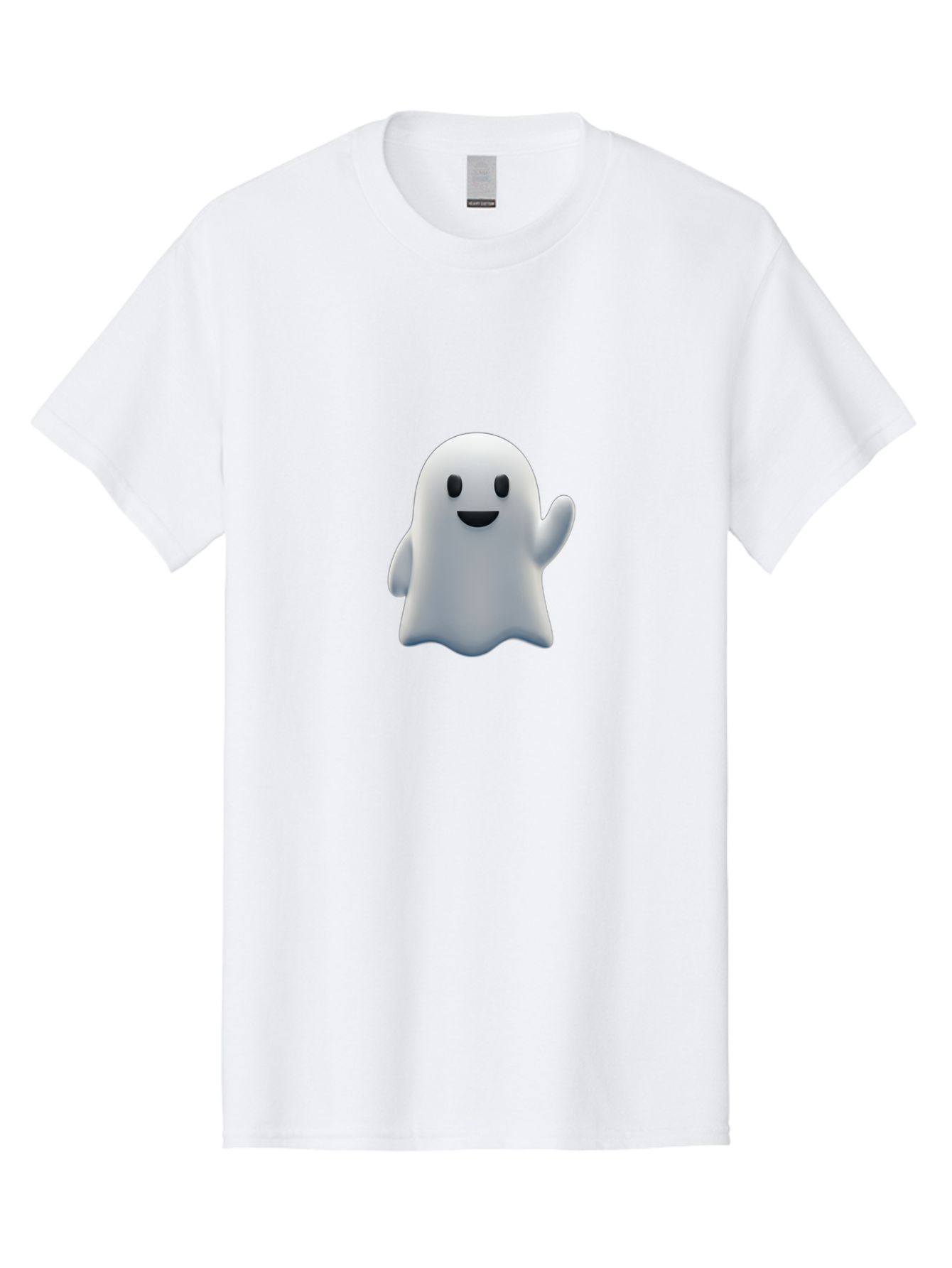 Ghost-Character Men'S Graphic Tee, 100% Cotton, Comfortable Casual Summer Wear, Machine Washable, White Ghost Character, Friendly Ghost, Cute Cartoon Ghost, Happy Face, Waving Hand, 3D Digital Illustration, Spooky Character Design, Bad135