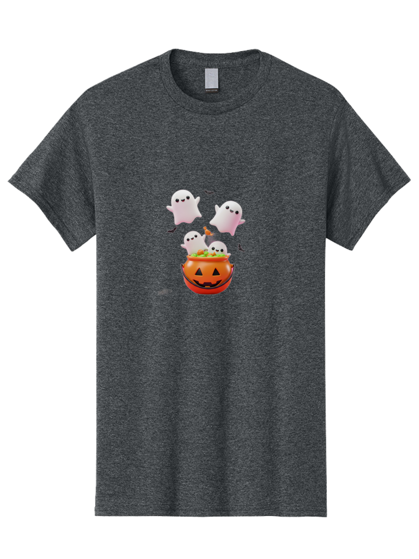 Ghosts-And-Jack-O-Lantern Men'S Graphic Tee, 100% Cotton, Comfortable Casual Summer Wear, Machine Washable, Halloween Ghosts, Candy Bucket, Pumpkin Decoration, Spooky Atmosphere, Cartoon-Style Illustration, Halloween Treats, Bad139
