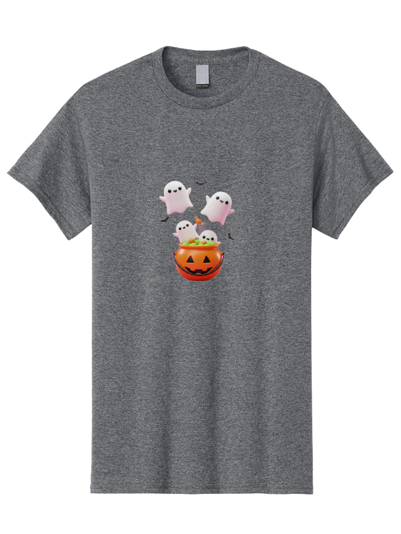Ghosts-And-Jack-O-Lantern Men'S Graphic Tee, 100% Cotton, Comfortable Casual Summer Wear, Machine Washable, Halloween Ghosts, Candy Bucket, Pumpkin Decoration, Spooky Atmosphere, Cartoon-Style Illustration, Halloween Treats, Bad139