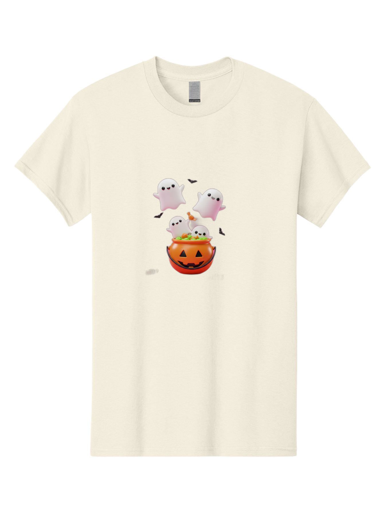 Ghosts-And-Jack-O-Lantern Men'S Graphic Tee, 100% Cotton, Comfortable Casual Summer Wear, Machine Washable, Halloween Ghosts, Candy Bucket, Pumpkin Decoration, Spooky Atmosphere, Cartoon-Style Illustration, Halloween Treats, Bad139