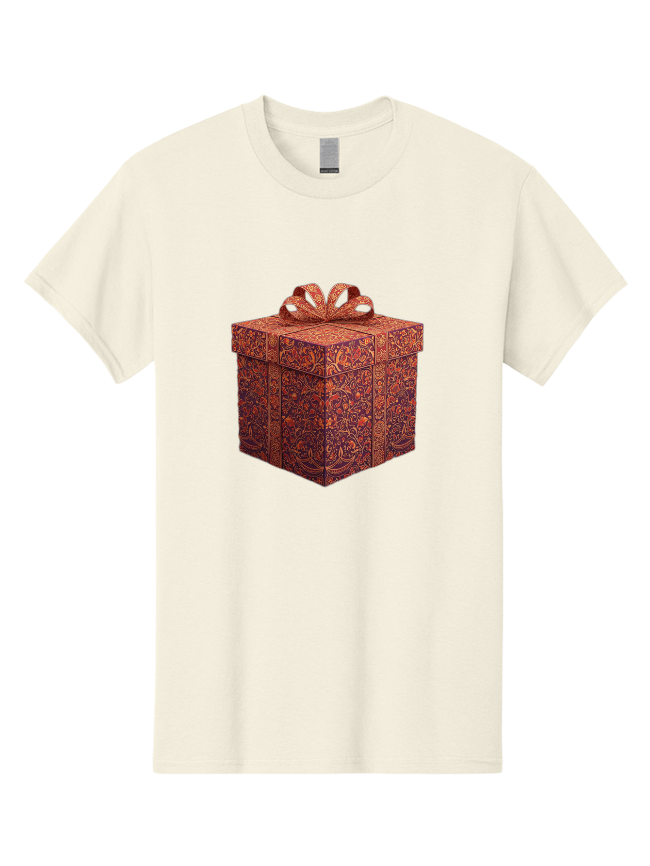 Gift-Box-1 Men'S Graphic Tee, 100% Cotton, Comfortable Casual Summer Wear, Machine Washable, Gift Box With Ribbon, Luxury Gift Wrapping, Red And Orange Floral Pattern, Beautiful Presentation, Intricate Designs, Gift Giving, Special Occasion Bad140