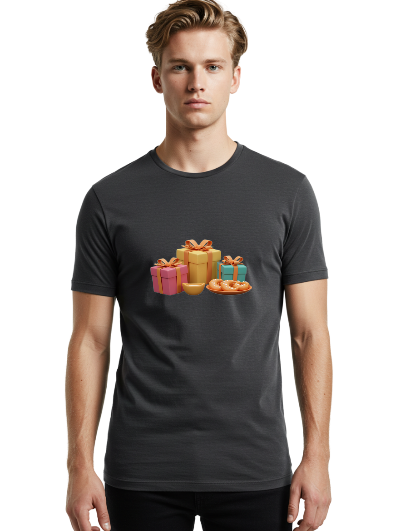 Gifts-And-Donuts Men'S Graphic Tee, 100% Cotton, Comfortable Casual Summer Wear, Machine Washable, Colorful Gift Boxes, Donut Treats, Sweet Delights, Tasty Desserts, Celebratory Gifts, Gift Wrapping, Donut Plate, Glazed Donuts, Sweet Tooth, Bad147