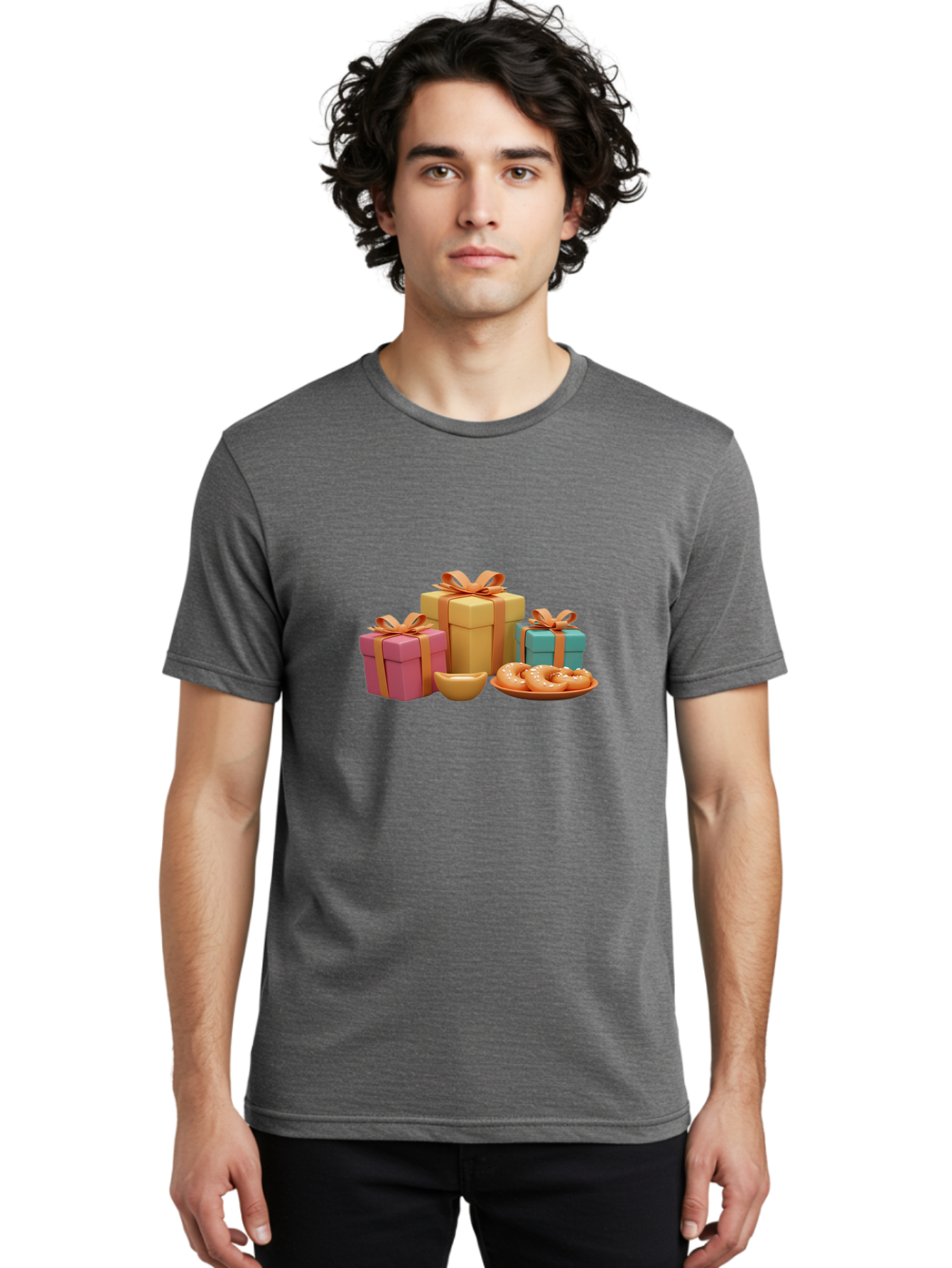 Gifts-And-Donuts Men'S Graphic Tee, 100% Cotton, Comfortable Casual Summer Wear, Machine Washable, Colorful Gift Boxes, Donut Treats, Sweet Delights, Tasty Desserts, Celebratory Gifts, Gift Wrapping, Donut Plate, Glazed Donuts, Sweet Tooth, Bad147