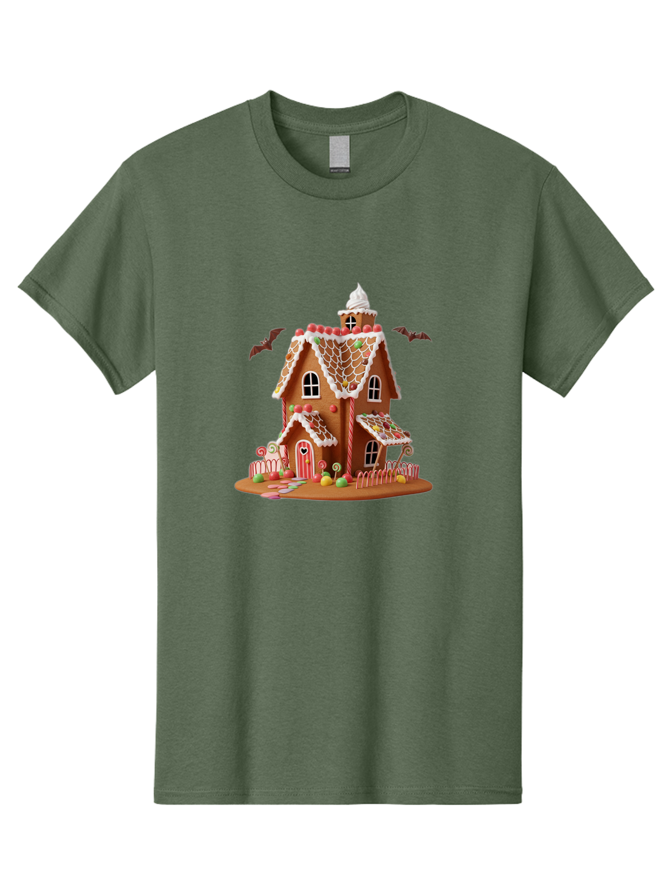 Gingerbread-House Men'S Graphic Tee, 100% Cotton, Comfortable Casual Summer Wear, Machine Washable, Gingerbread House, Holiday Treat, Festive Dessert, Candy Decorations, Icing Details, Red And White Candy, Holiday Sweets, Christmas Cookie, Bad148