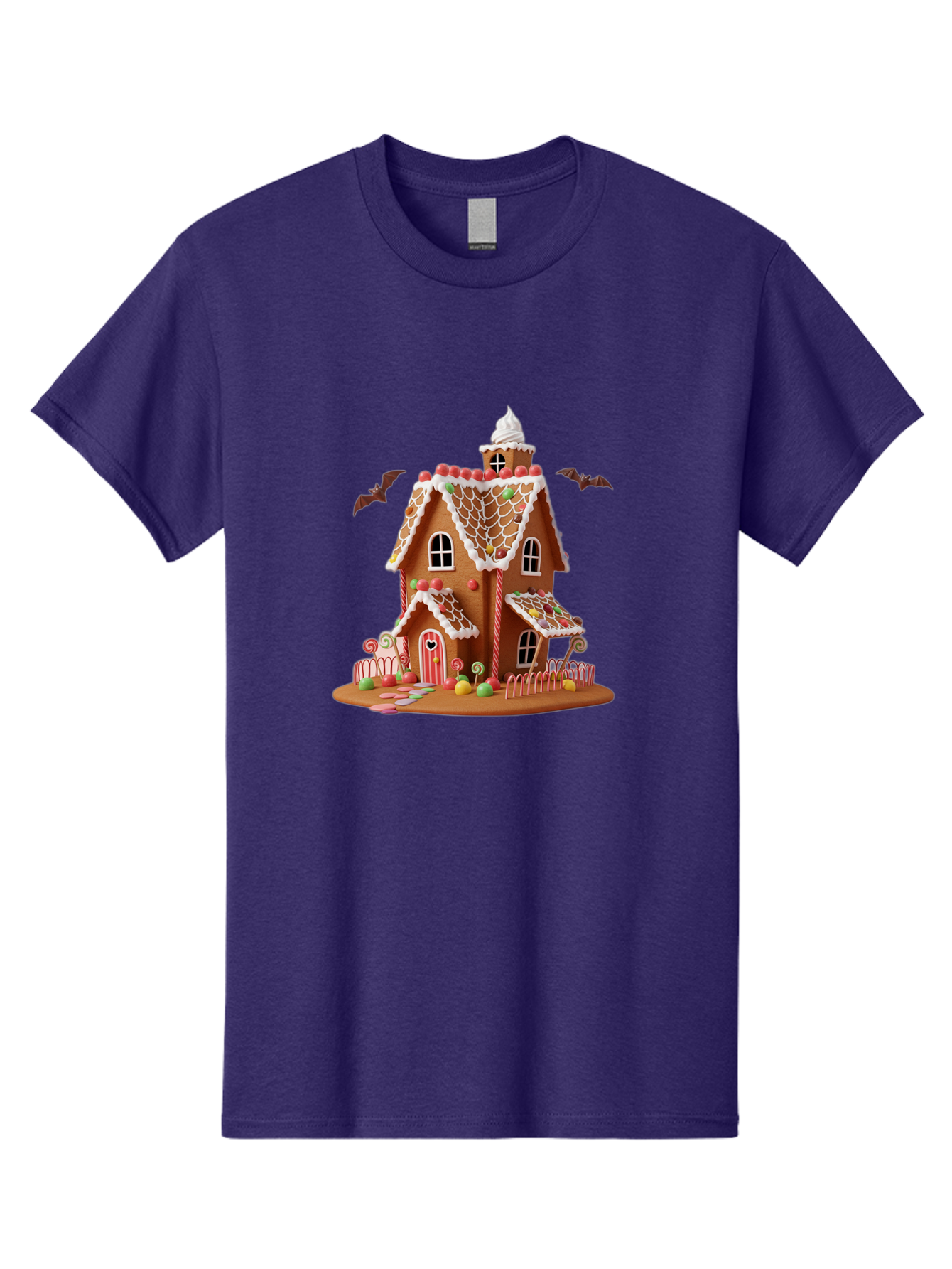 Gingerbread-House Men'S Graphic Tee, 100% Cotton, Comfortable Casual Summer Wear, Machine Washable, Gingerbread House, Holiday Treat, Festive Dessert, Candy Decorations, Icing Details, Red And White Candy, Holiday Sweets, Christmas Cookie, Bad148