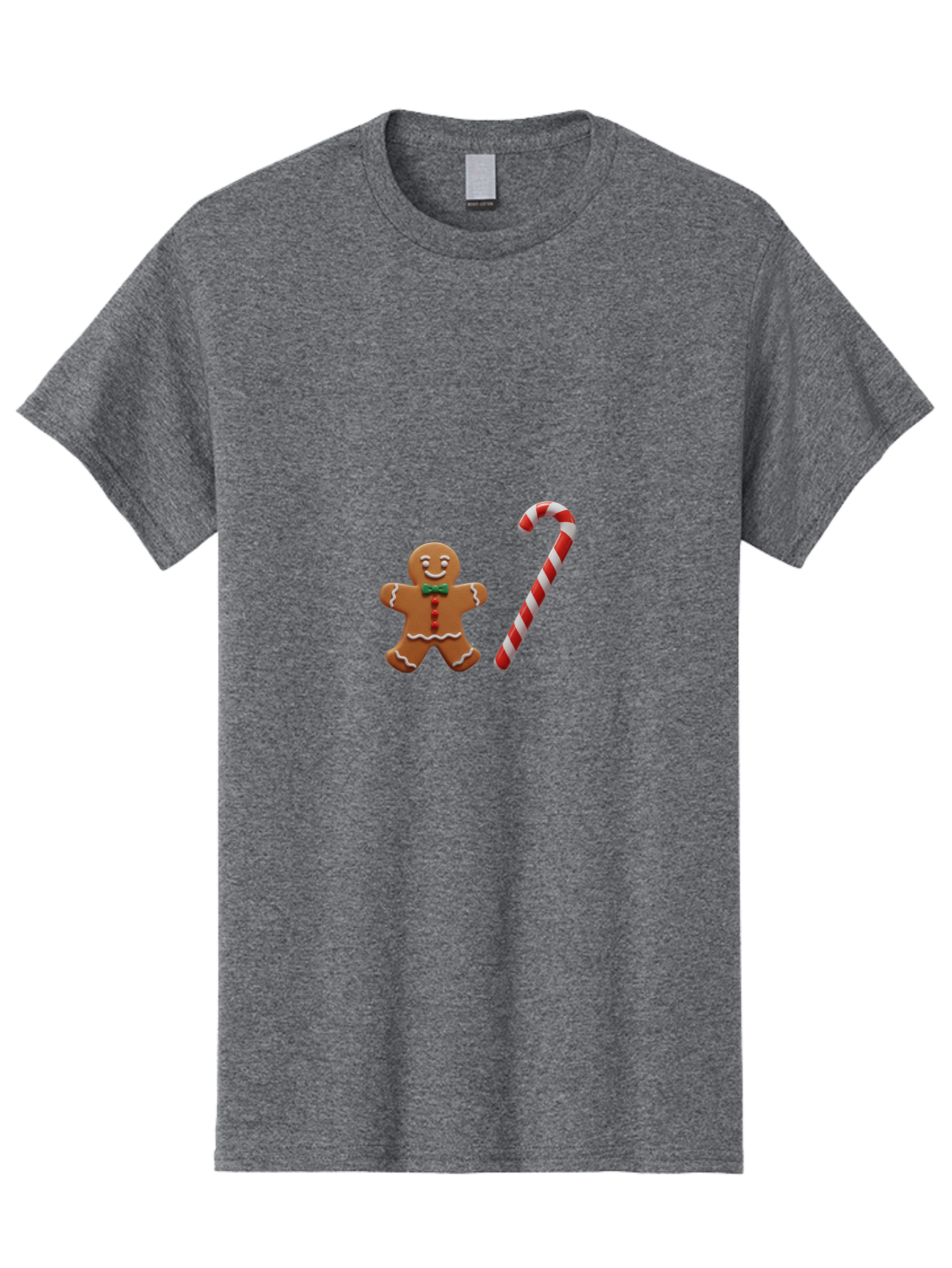 Gingerbread-Man-Candy-Cane Men'S Graphic Tee, 100% Cotton, Comfortable Casual Summer Wear, Machine Washable, Gingerbread Man, Candy Cane, Holiday Treats, Festive Sweets, Christmas Cookie, Red And White, Sweet Delights, Festive Decorations, Bad149
