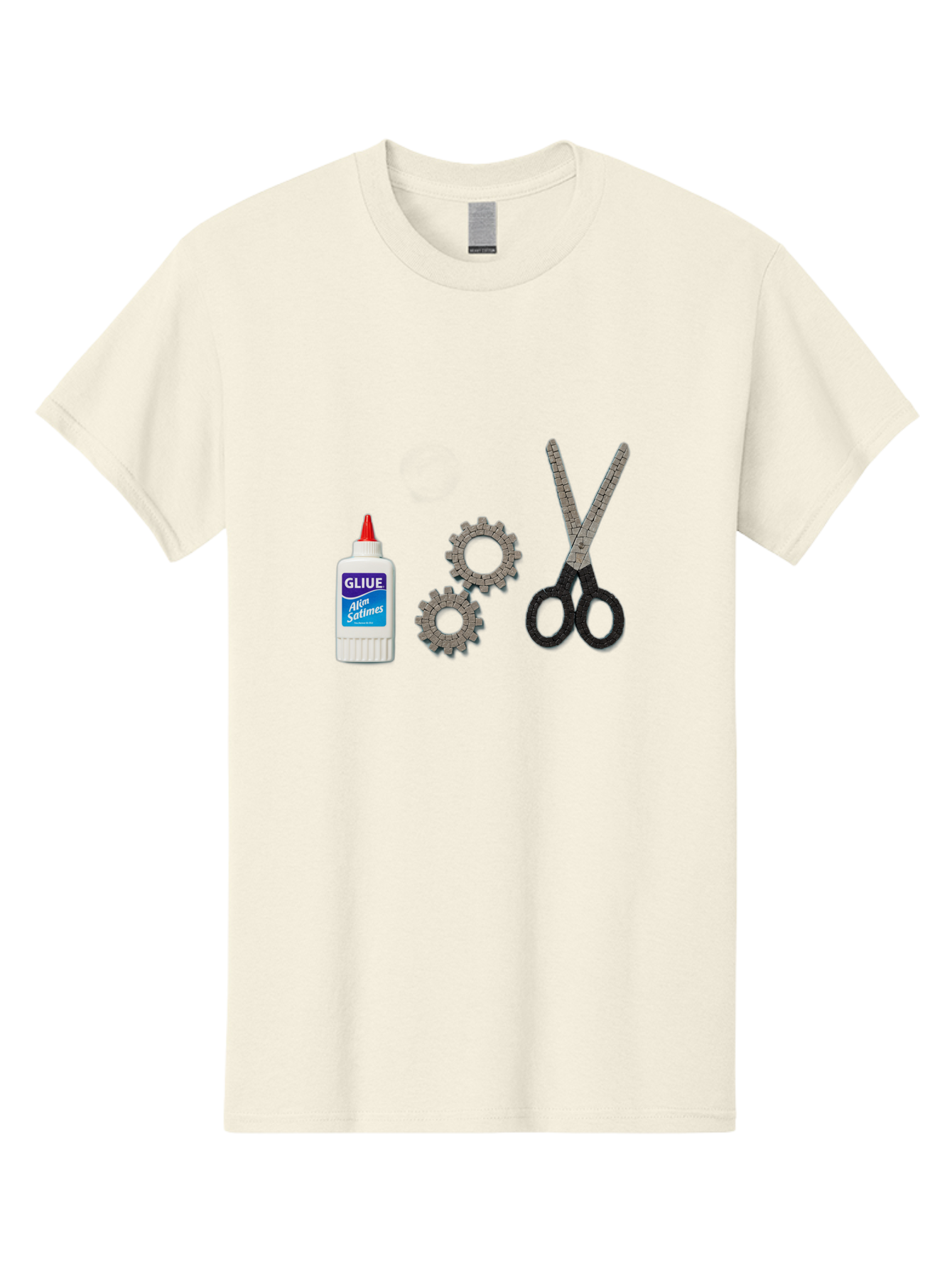 Gliue Men'S Graphic Tee, 100% Cotton, Comfortable Casual Summer Wear, Machine Washable, Bottle Of Glue, Scissors With Ruler Blades, Cogs, Crafting Supplies, Diy Project, Office Stationery, Repair Tools, Mechanical Parts, Art Project, Bad151