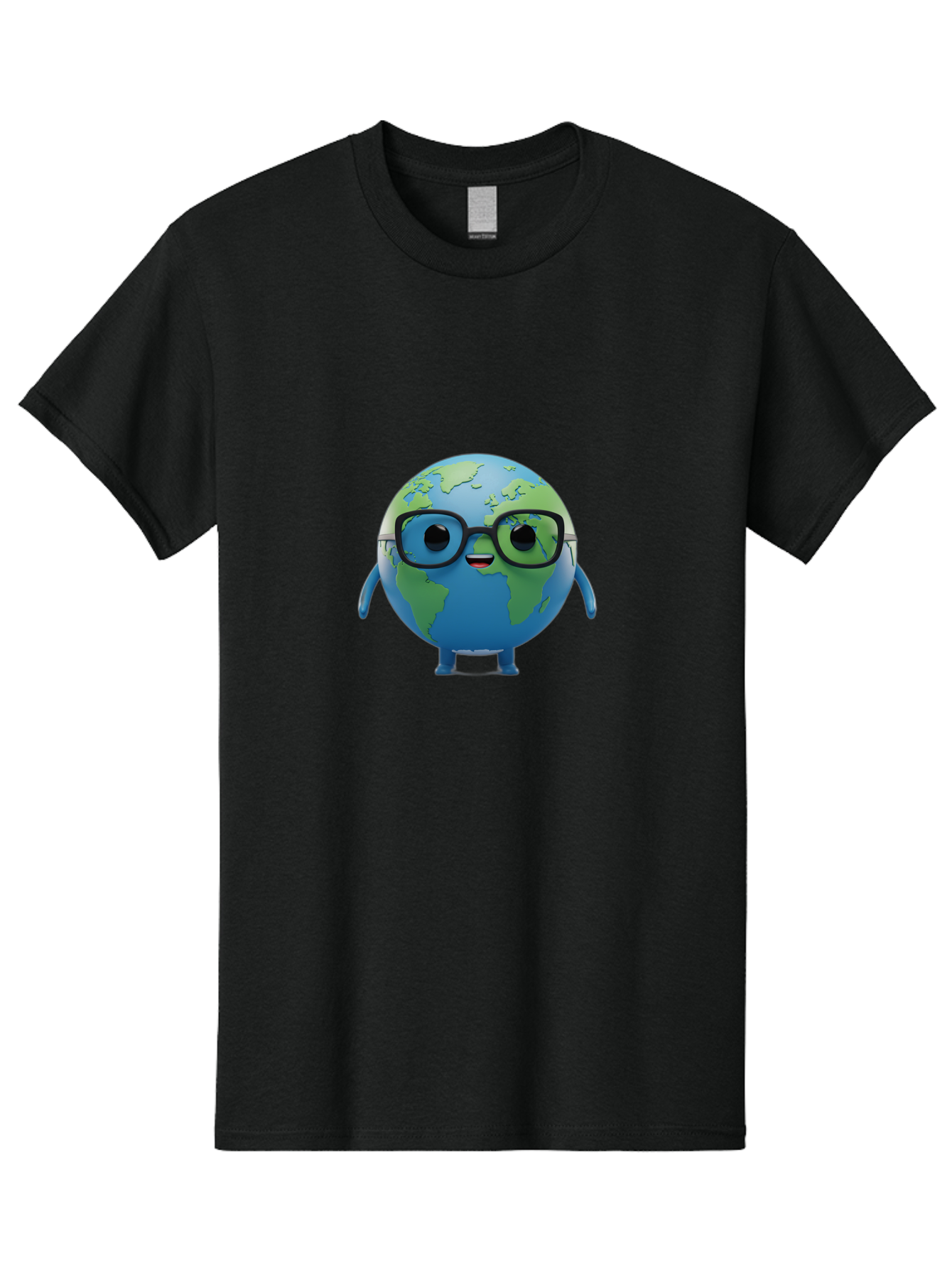 Globe-With-Glasses Men'S Graphic Tee, 100% Cotton, Comfortable Casual Summer Wear, Machine Washable, Cartoon Globe, 3D World Map, Nerdy Planet, Glasses-Wearing Earth, Anthropomorphic Globe, Cute Character Design, Fun Illustration, Bad152