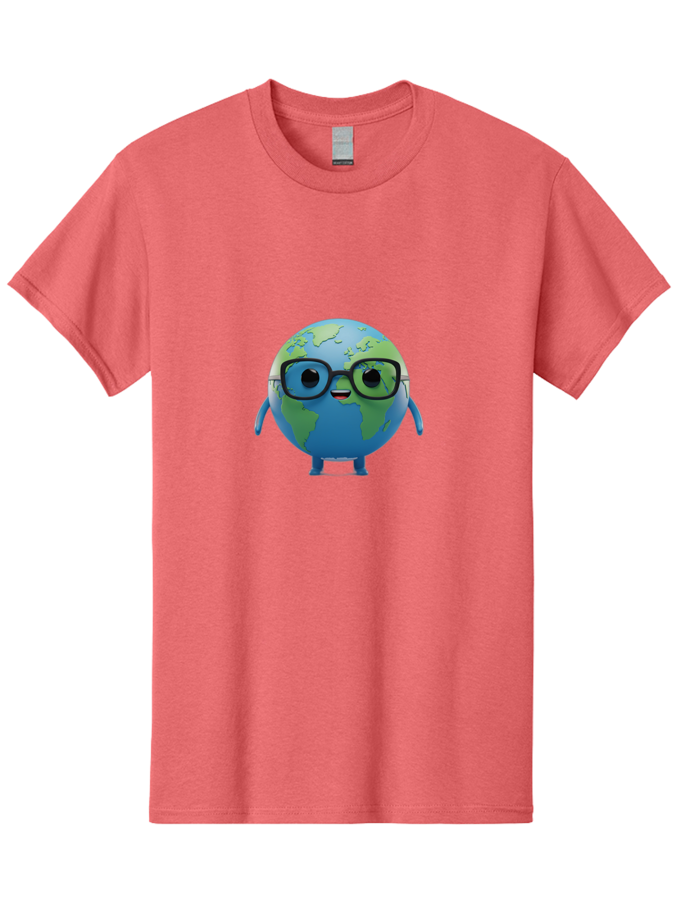 Globe-With-Glasses Men'S Graphic Tee, 100% Cotton, Comfortable Casual Summer Wear, Machine Washable, Cartoon Globe, 3D World Map, Nerdy Planet, Glasses-Wearing Earth, Anthropomorphic Globe, Cute Character Design, Fun Illustration, Bad152