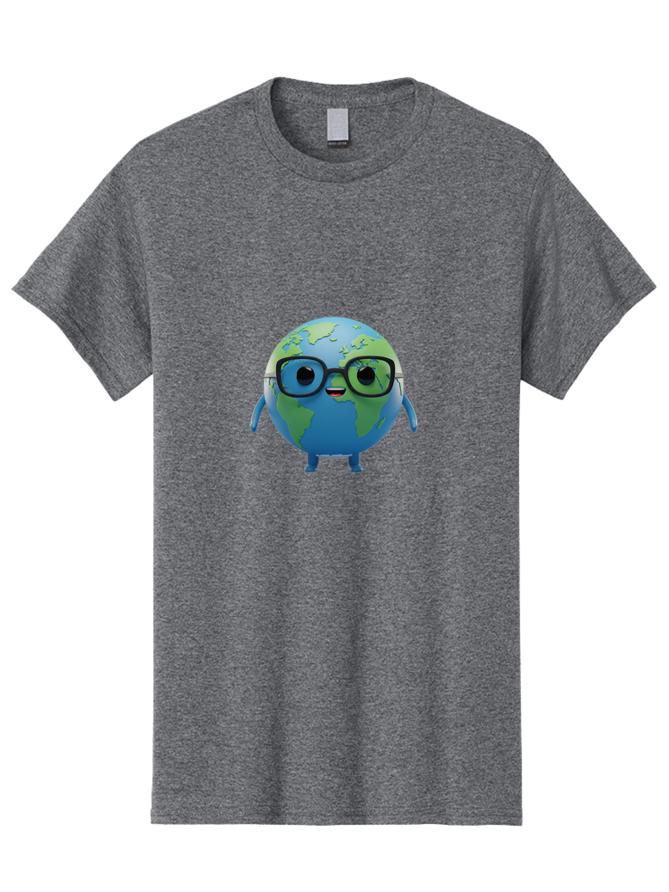 Globe-With-Glasses Men'S Graphic Tee, 100% Cotton, Comfortable Casual Summer Wear, Machine Washable, Cartoon Globe, 3D World Map, Nerdy Planet, Glasses-Wearing Earth, Anthropomorphic Globe, Cute Character Design, Fun Illustration, Bad152
