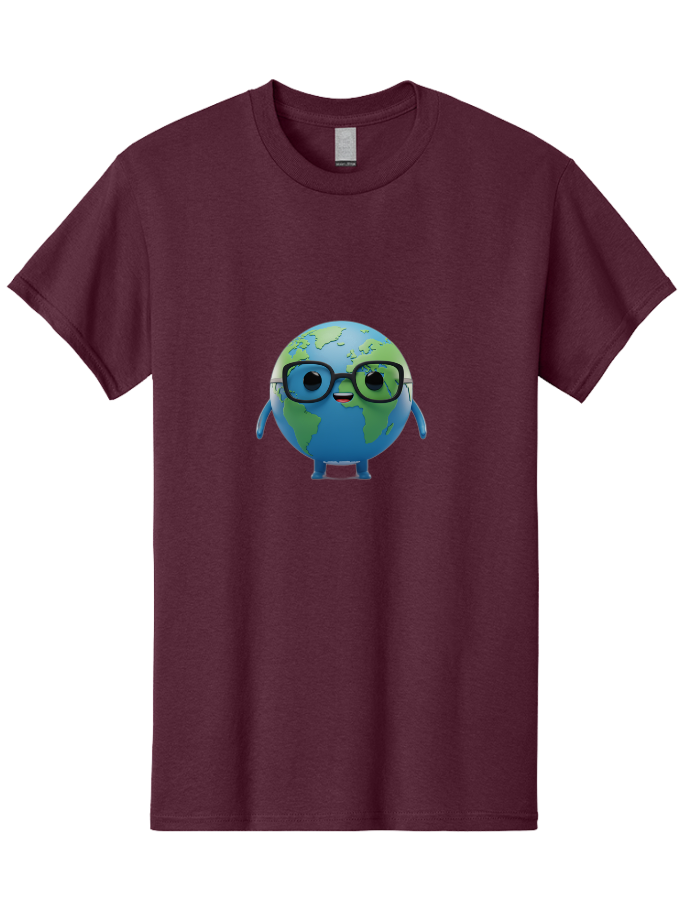 Globe-With-Glasses Men'S Graphic Tee, 100% Cotton, Comfortable Casual Summer Wear, Machine Washable, Cartoon Globe, 3D World Map, Nerdy Planet, Glasses-Wearing Earth, Anthropomorphic Globe, Cute Character Design, Fun Illustration, Bad152