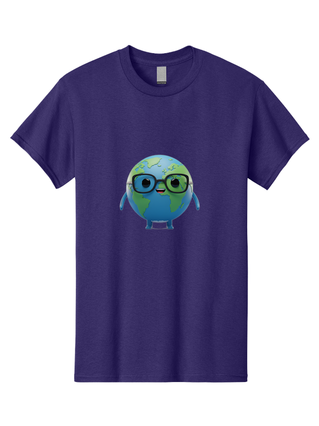Globe-With-Glasses Men'S Graphic Tee, 100% Cotton, Comfortable Casual Summer Wear, Machine Washable, Cartoon Globe, 3D World Map, Nerdy Planet, Glasses-Wearing Earth, Anthropomorphic Globe, Cute Character Design, Fun Illustration, Bad152