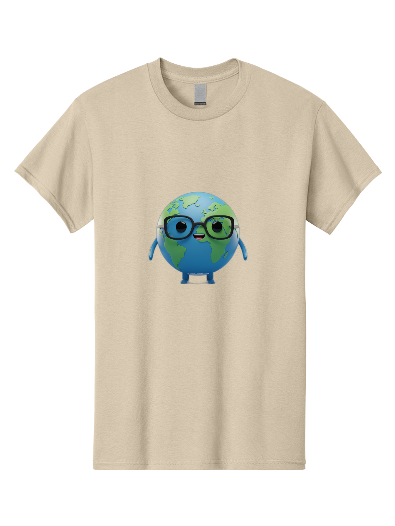 Globe-With-Glasses Men'S Graphic Tee, 100% Cotton, Comfortable Casual Summer Wear, Machine Washable, Cartoon Globe, 3D World Map, Nerdy Planet, Glasses-Wearing Earth, Anthropomorphic Globe, Cute Character Design, Fun Illustration, Bad152