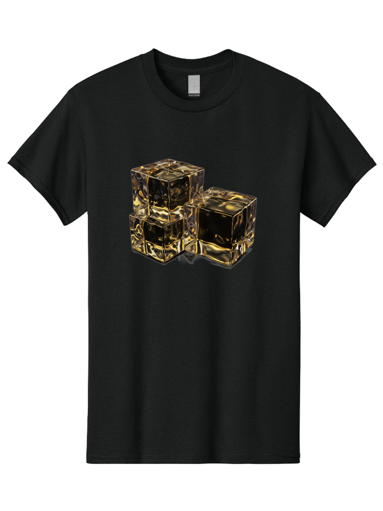 Gold-Cubes Men'S Graphic Tee, 100% Cotton, Comfortable Casual Summer Wear, Machine Washable, Glass Cubes, Reflective Surface, Abstract Art, Modern Design, Geometric Shapes, Transparent Objects, Luxury Feel, Contemporary Aesthetics Bad155