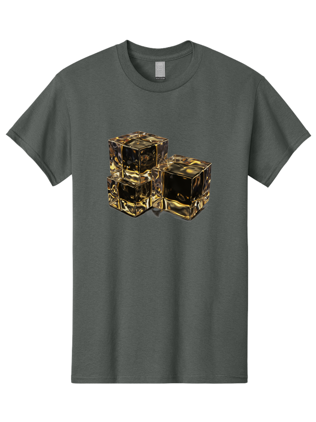 Gold-Cubes Men'S Graphic Tee, 100% Cotton, Comfortable Casual Summer Wear, Machine Washable, Glass Cubes, Reflective Surface, Abstract Art, Modern Design, Geometric Shapes, Transparent Objects, Luxury Feel, Contemporary Aesthetics Bad155